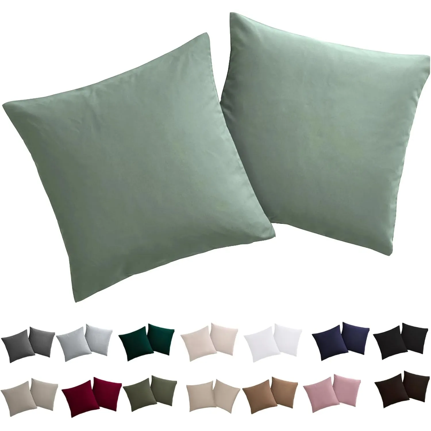 Soifox Kissenbezug 60 x 60 2er Set - Kopfkissenbezug 60x60 Grün 100% Mikrofaser bügelfrei & knitterfrei mit Reißverschl…