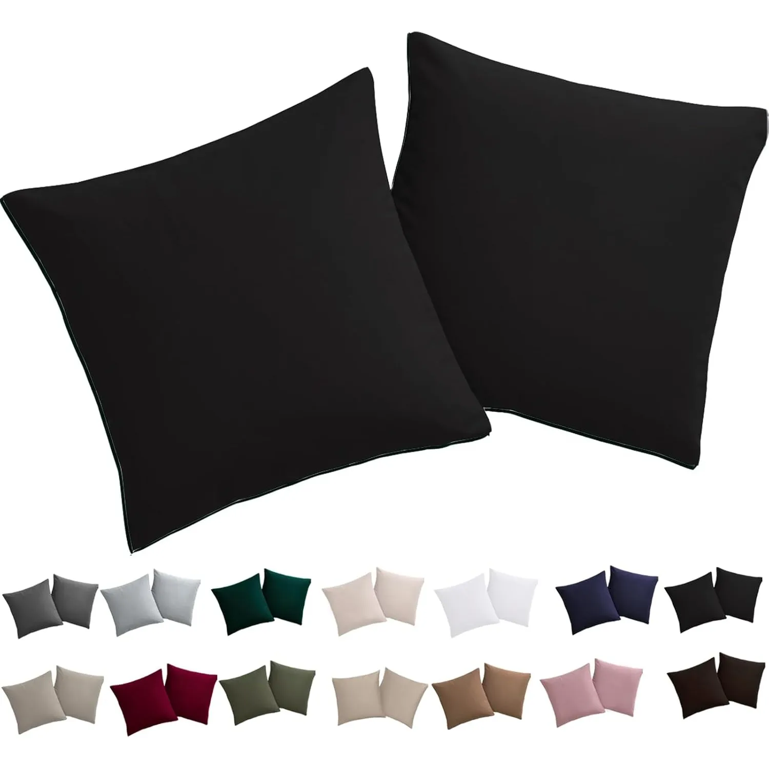 Soifox Kissenbezug 45 x 45 2er Set - Kopfkissenbezug 45x45 Schwarz 100% Mikrofaser bügelfrei & knitterfrei mit Reißvers…