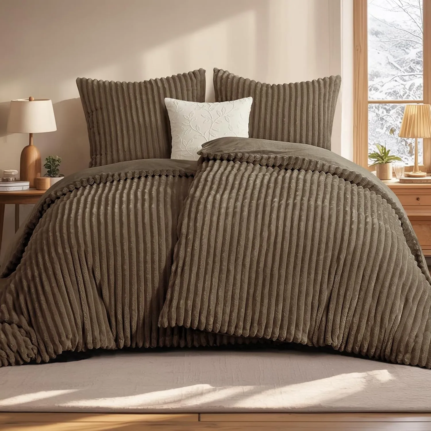 Aisbo Winter Warm bettwäsche 135x200 4teilig Braun - Cord Flauschige Flanell Winterbettwäsche Plüsch Teddy Fleece Cashm…
