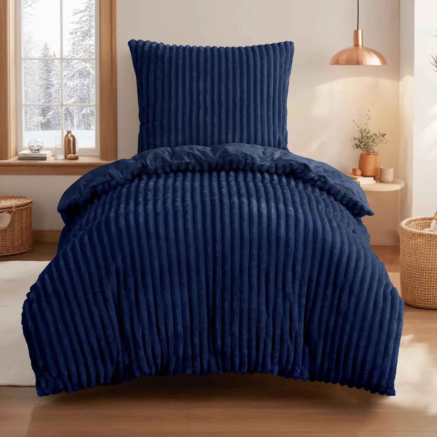 Aisbo Winter Warm bettwäsche 155x220 2teilig Dunkelblau - Cord Flauschige Flanell Winterbettwäsche Plüsch Teddy Fleece …