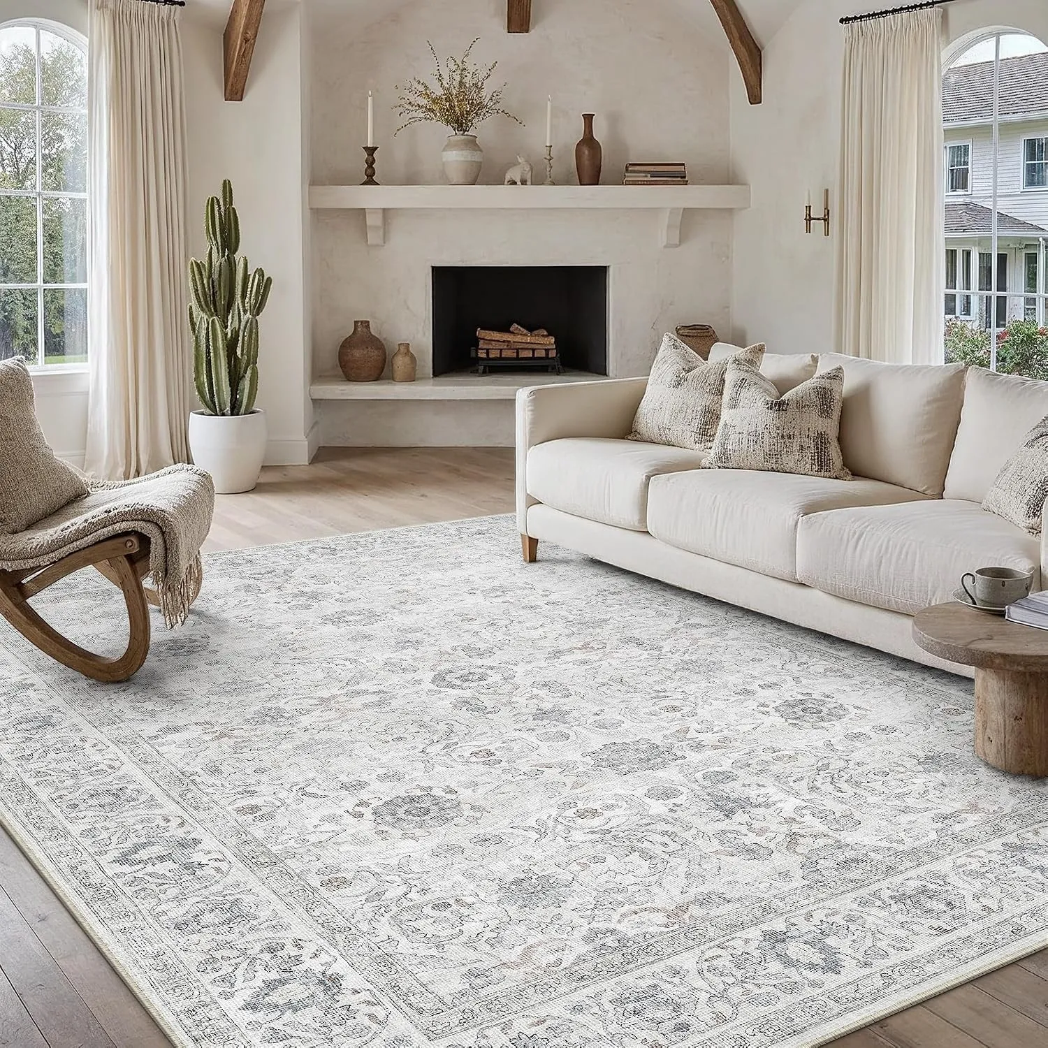 PureCozy Teppich Wohnzimmer 200x300cm Waschbar Wohnzimmerteppich,Grau
