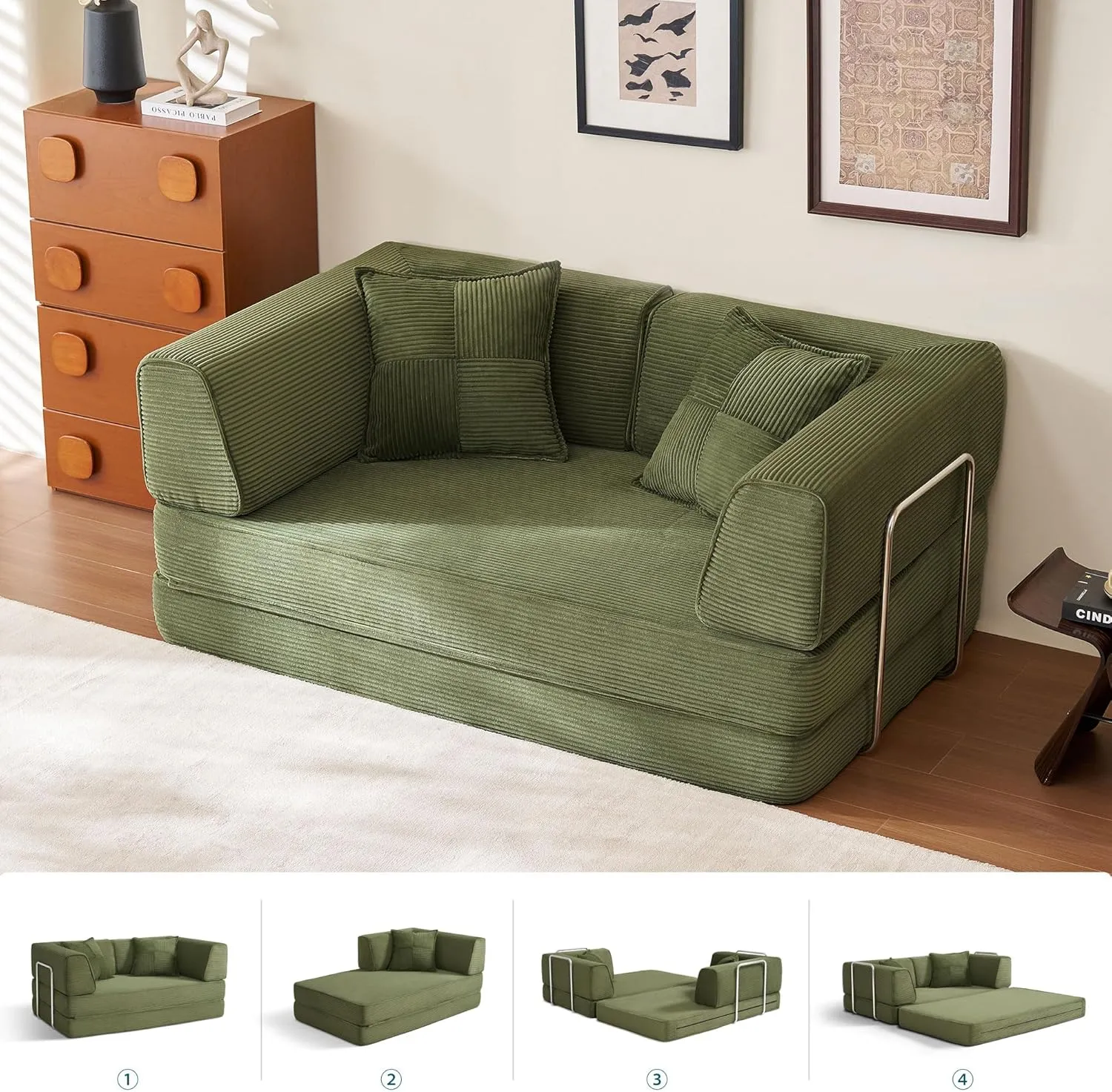 LINSY HOME Sofa Bed - Floor Sofa Bed with Pillow Back Support Armrest - Folding Sofa Bed 160 cm Wide - Compressed Sofa …