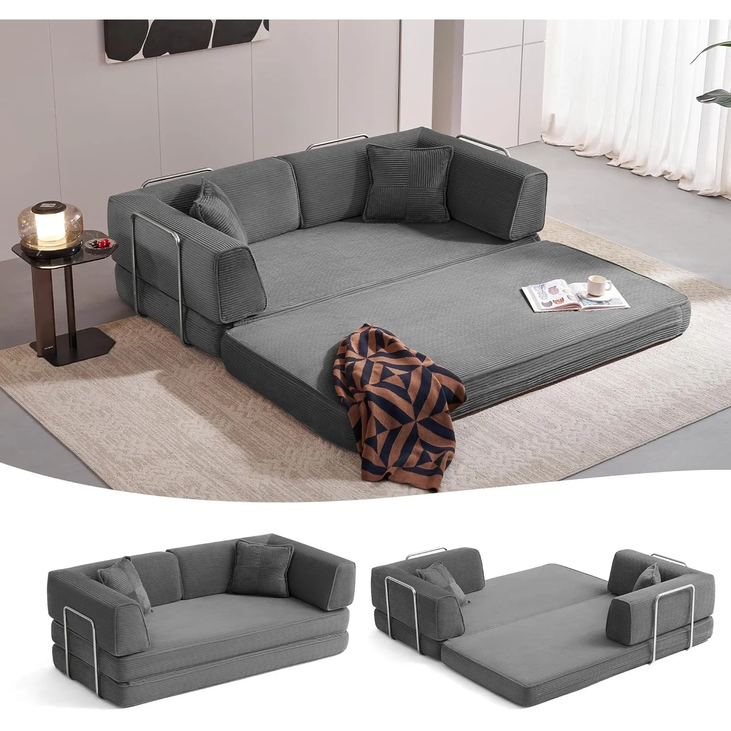 LINSY HOME Schlafsofa - Bodensofa Bed mit Pillow Back Support Armrest - Schlafsofa Klappbar 200 cm Breit- Compressed So…