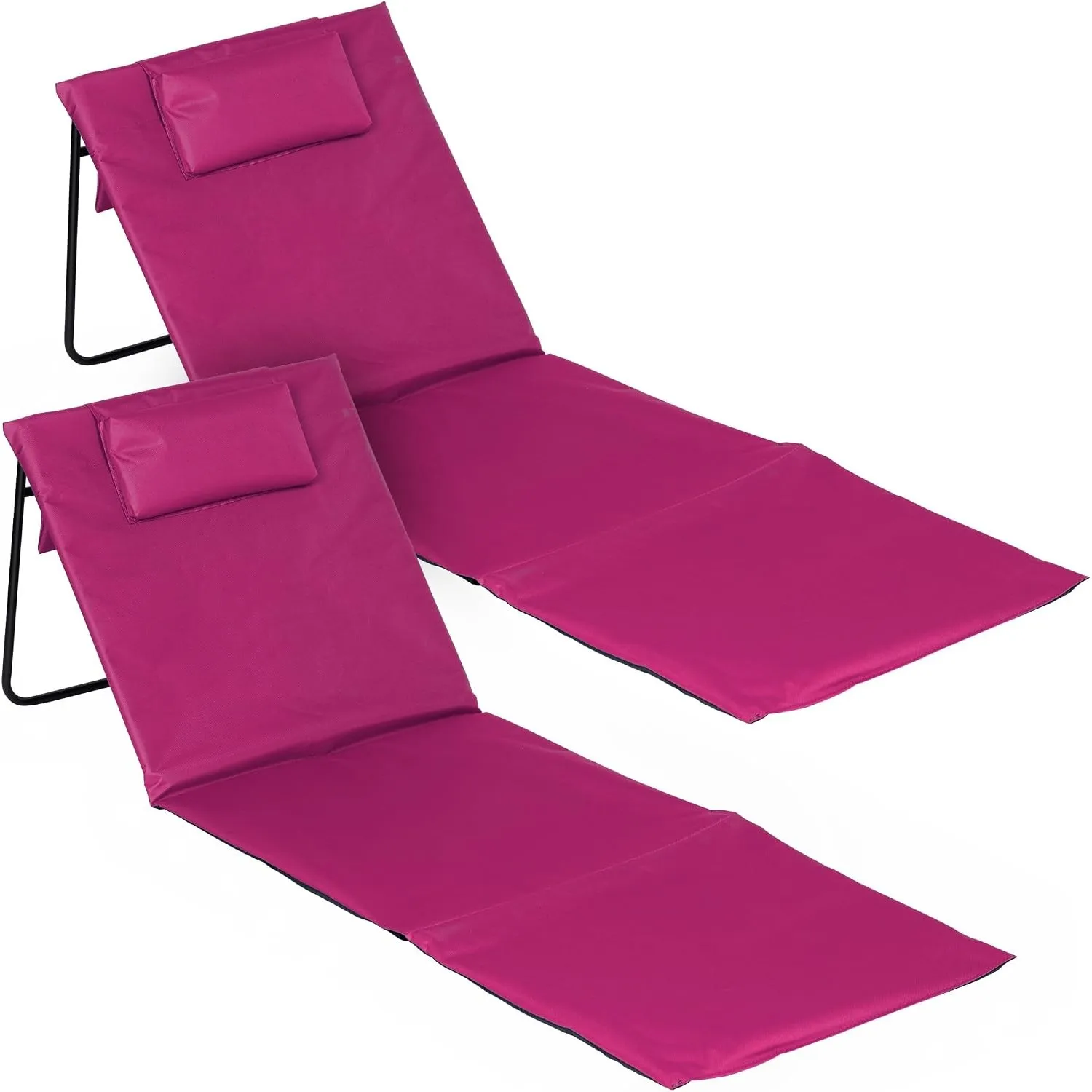 Spetebo Strandmatte 2er Set 145 x 48 cm mit Verstellbarer Lehne - pink | Liegematte faltbar verstellbare Rückenlehne un…