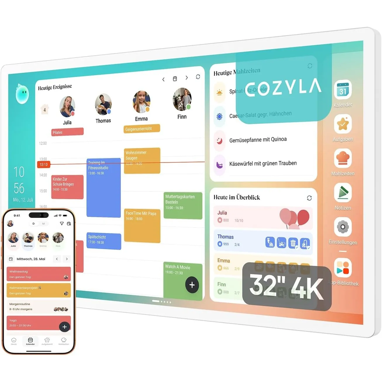 Cozyla Calendar Plus 2: 32"4K Digitaler Kalender Wand mit Google Play Store