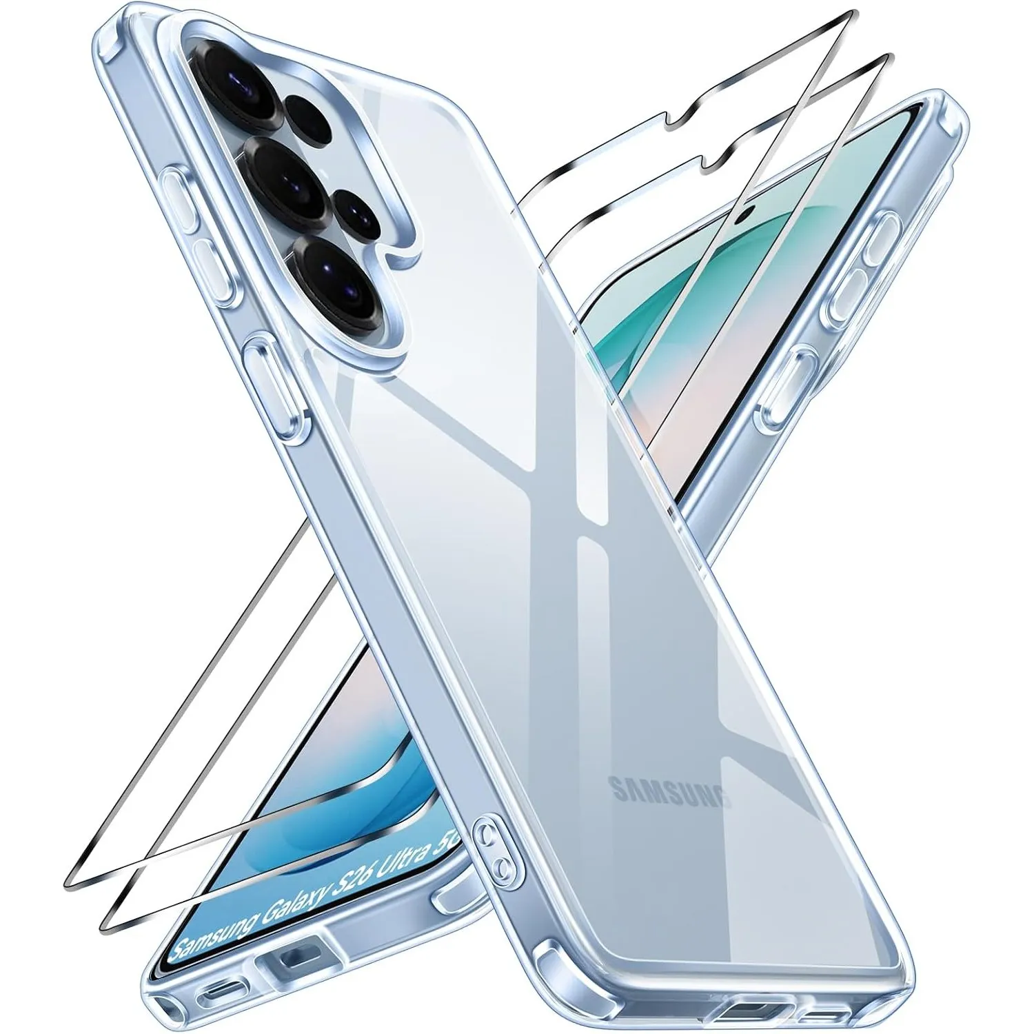 ivoler Nie Vergilbung Klar Hülle für Samsung Galaxy S26 Ultra 5G, 1 Handyhülle mit 2 Stück Panzer Schutz Glas, [Militär…