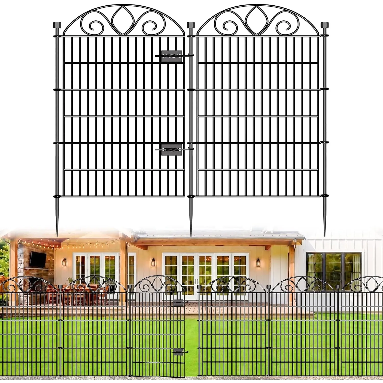 Metall Gartenzaun, Steckzaun 112cm (H) x 720cm (L) mit Tor, 10 Paneele