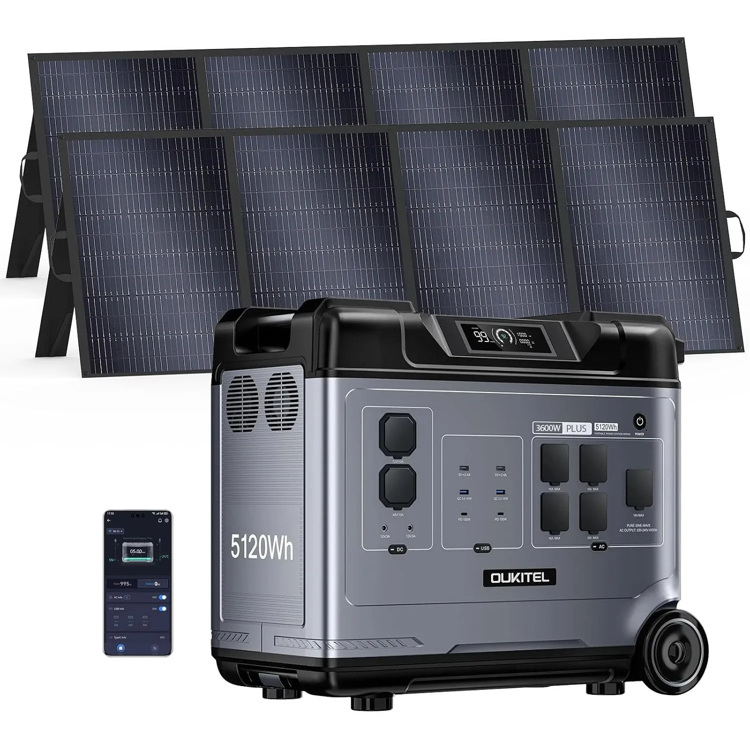 OUKITEL P5000 PLUS 3600W Tragbare Powerstation 5120Wh Solargenerator