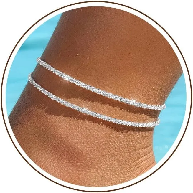 Fußkettchen für Damen Silber 925 Gold Verstellbares Wasserfest Herz Doppelte Stapelbar Fussketten Sommer Strand Fußkett…