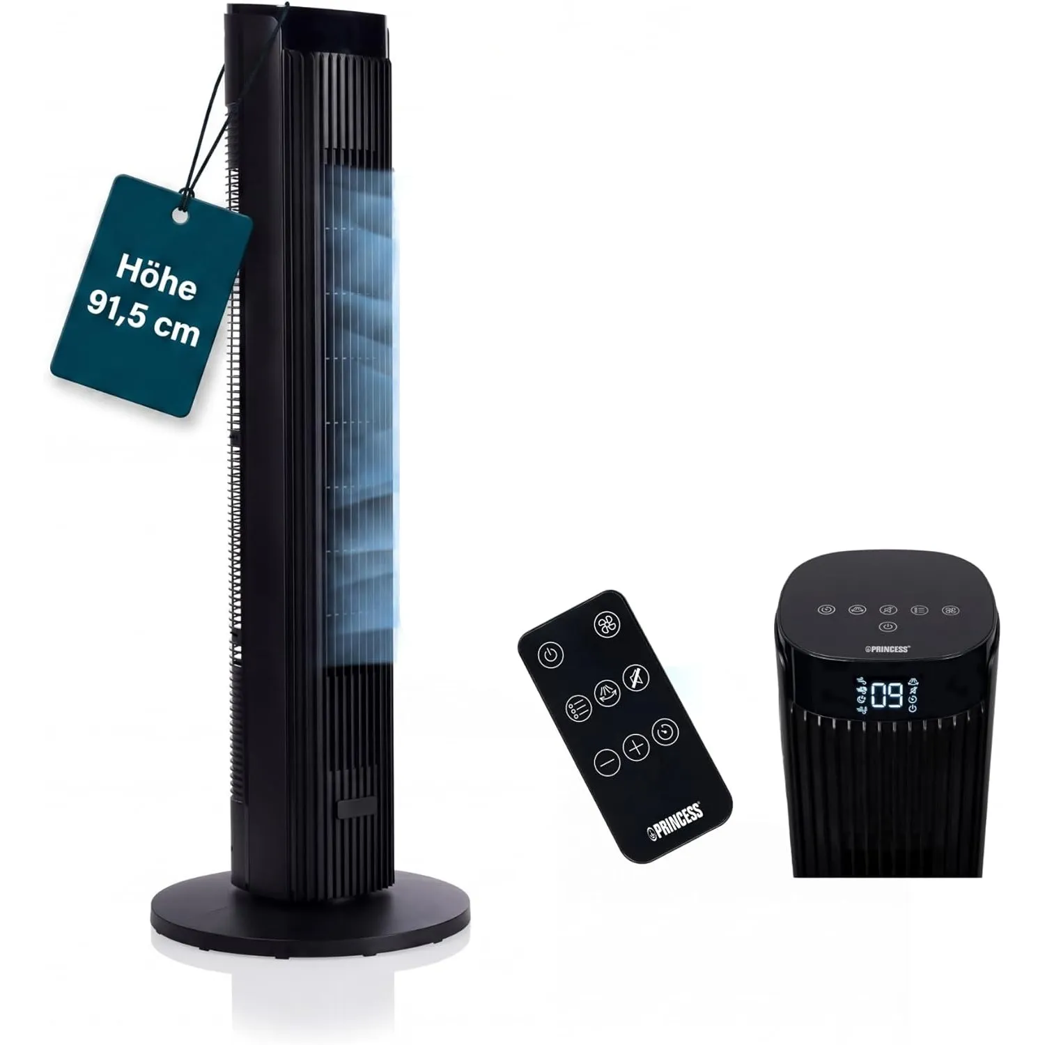 Princess Turmventilator - Elegantes Design - 40 W - Leistungsstark, Leise, Energieeffizient - Höhe: 91,5 cm - Oszillier…