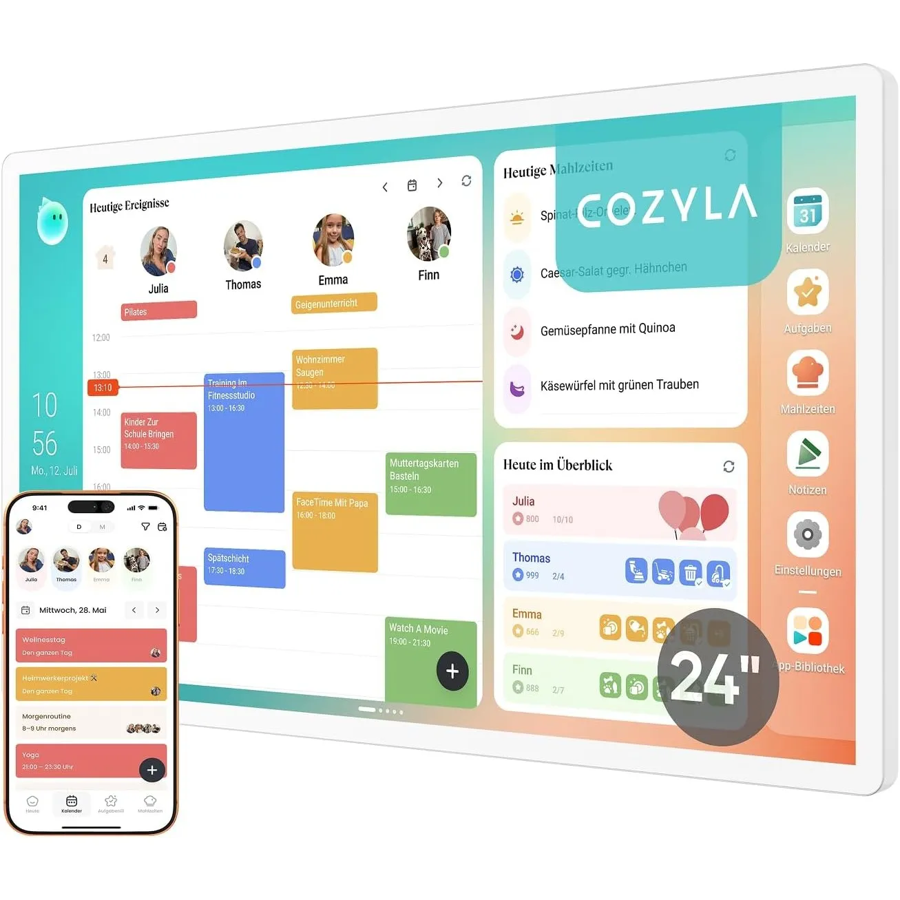 Cozyla Calendar Plus 2: 24" Digitaler Kalender Wand mit Google Play Store