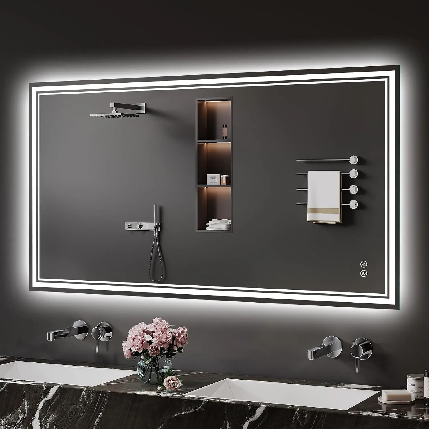 Badspiegel-mit-Beleuchtung 70x120cm - LED Badezimmerspiegel Badezimmer Spiegel mit Beleuchtung, Beschlagfrei, Touch-Sch…