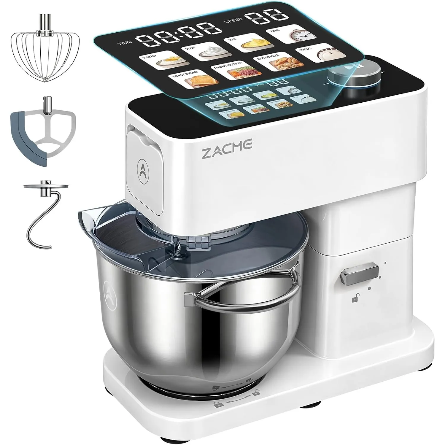 ZACME Küchenmaschine 1200W | 5,2L Edelstahl-Schüssel | Leiser DC-Motor | 11-Stufen-Getriebe | inkl. 3 Rührwerkzeuge (Kn…