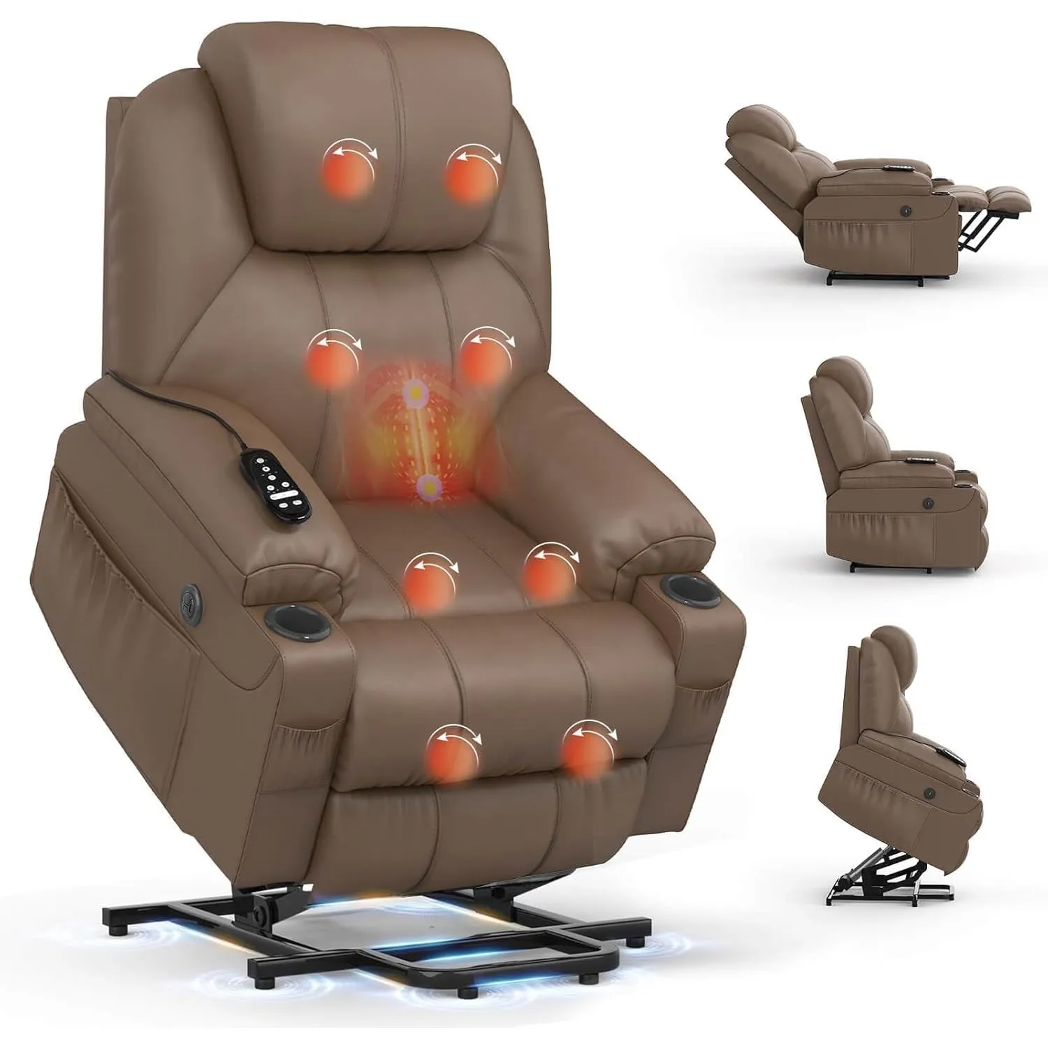 Relaxsessel für ältere Menschen, Power-Liegestuhl mit Massage und Wärme, verlängerte Fußstütze, Typ C + USB-Anschlüsse,…