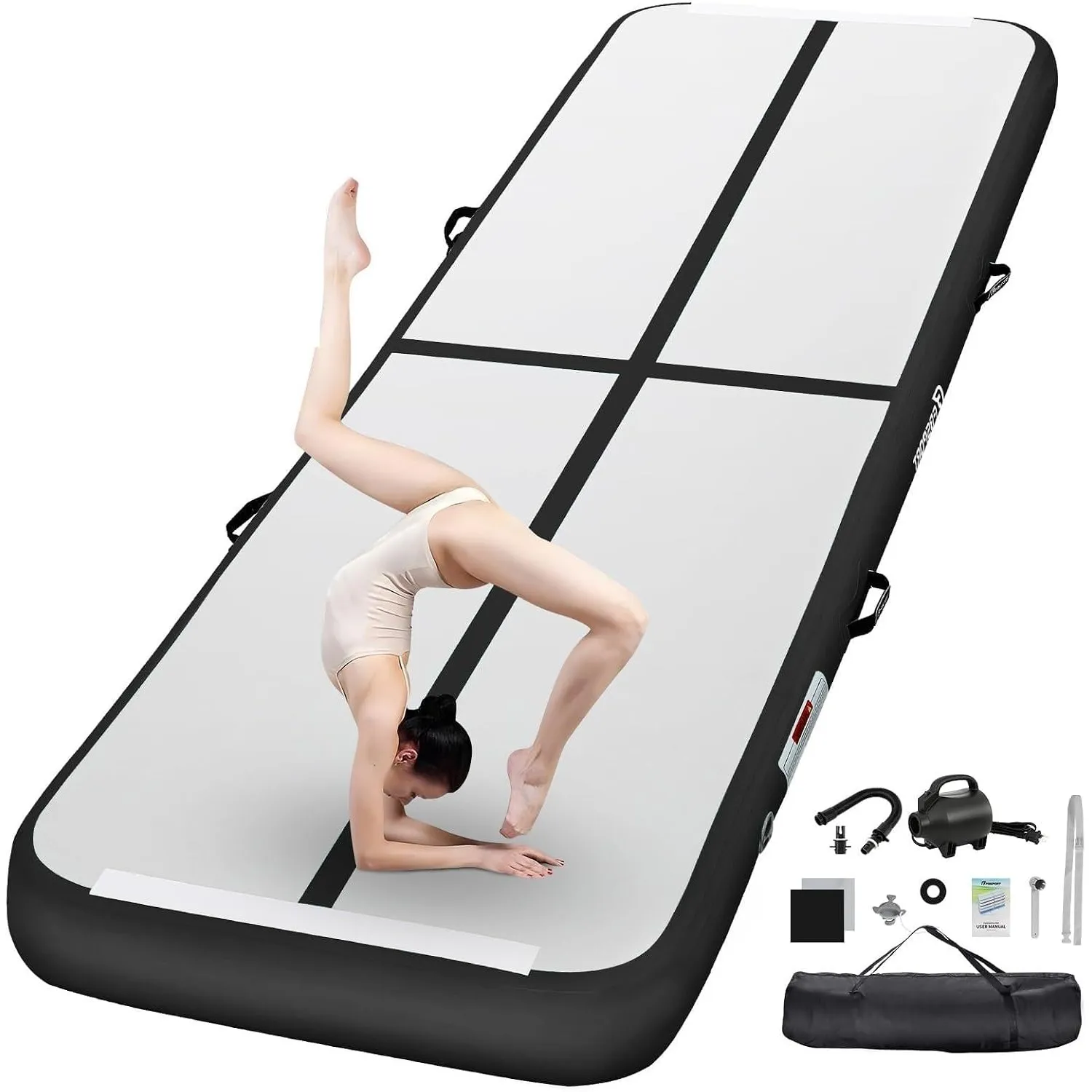 FBSPORT Airtrack Matte,10/20cm Hoch Verdicken 2/3/4/5/6 M Tumbling Matte,Gymnastikmatte mit Luftpumpe,Trainingsmatte mi…