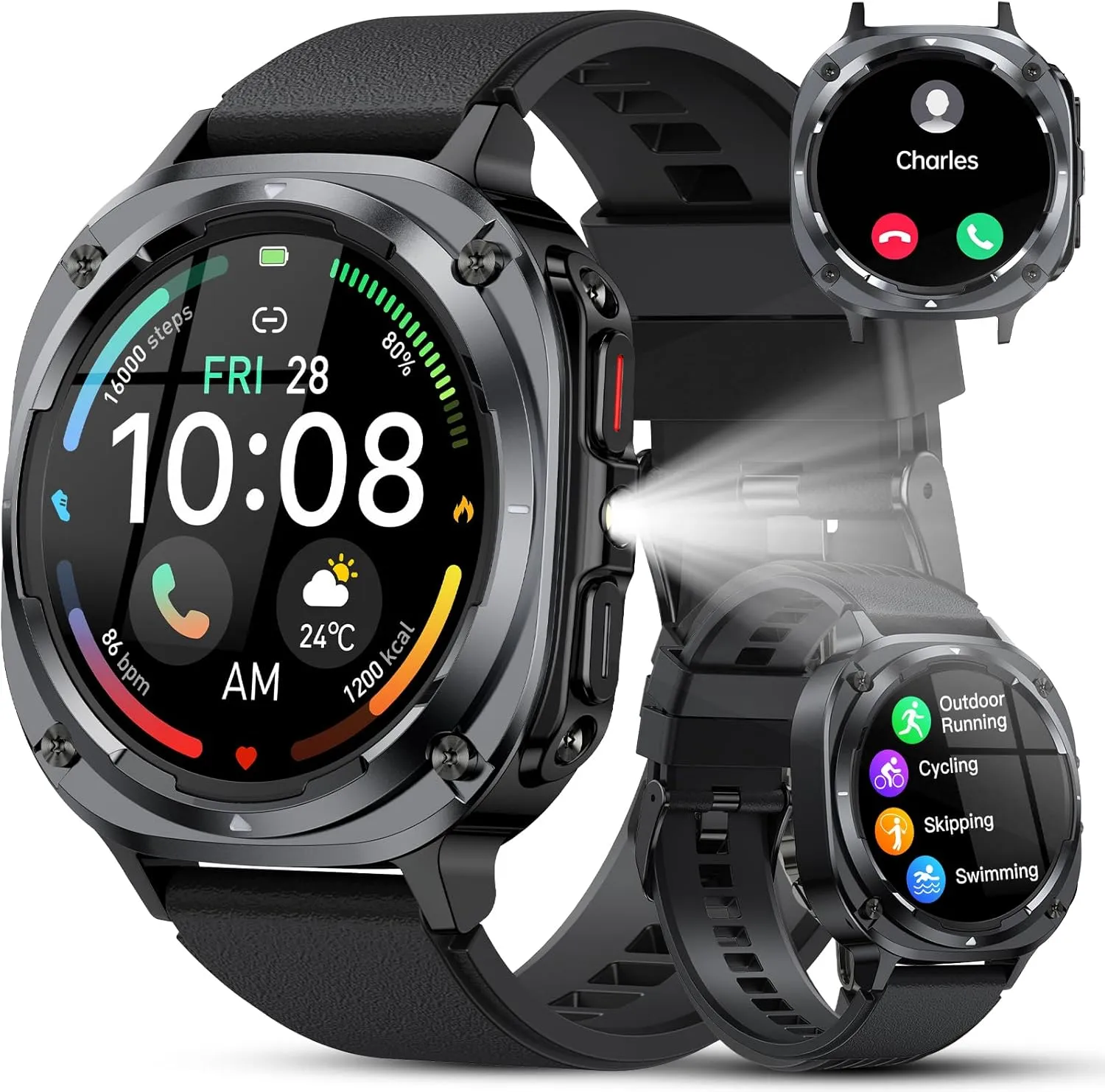 Smartwatch Herren, 1.48" AMOLED Smart Watch Herren mit Anrufe tätigen/Empfangen, 115+Sportmodi Fitnessuhr mit Herzfrequ…