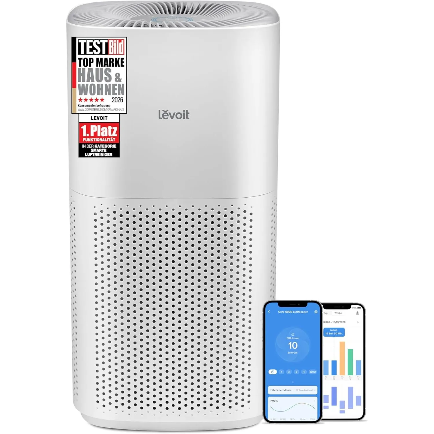Levoit Core 600S Luftreiniger für Raucherzimmer, CADR 697m³/h, Cremeweiß