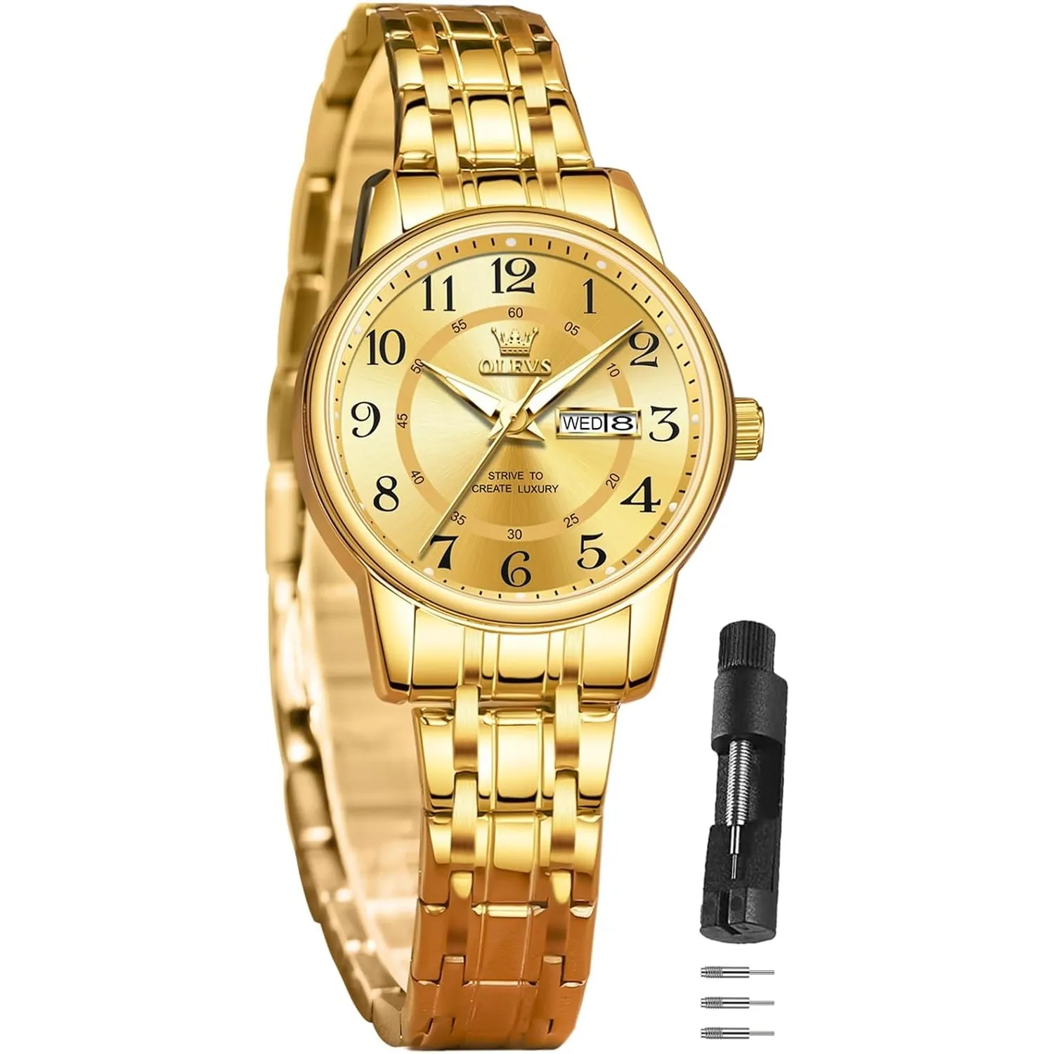 OLEVS Damenuhr Elegante Wasserdicht Klassische Frauen Uhr mit Quarzwerk, Modisches Design mit Datumsanzeige Leuchtzeige…