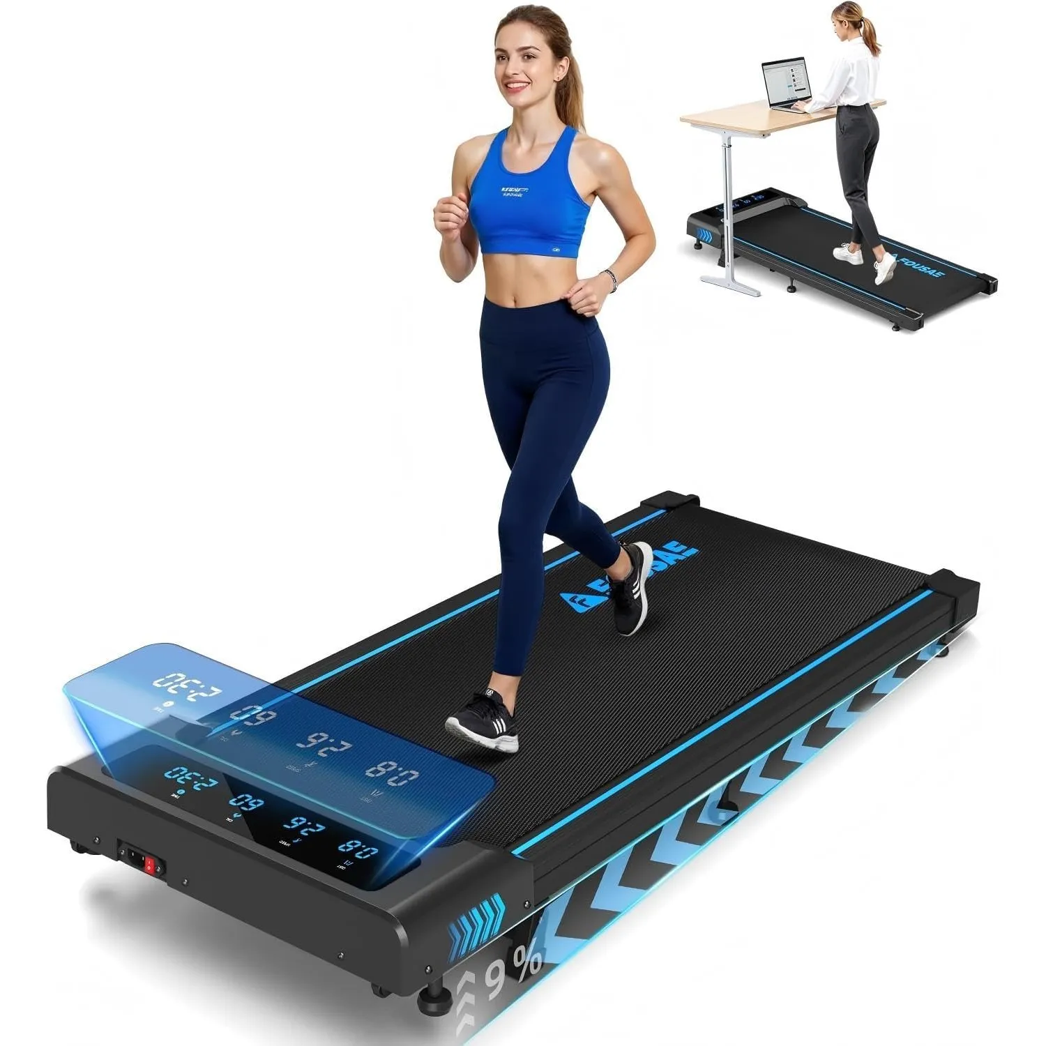 Walking Pad Laufband für Zuhause, 4-IN 1 Laufband Schreibtisch mit 9% Steigung, 2.5HP Walking Machine mit LED-Anzeige, …