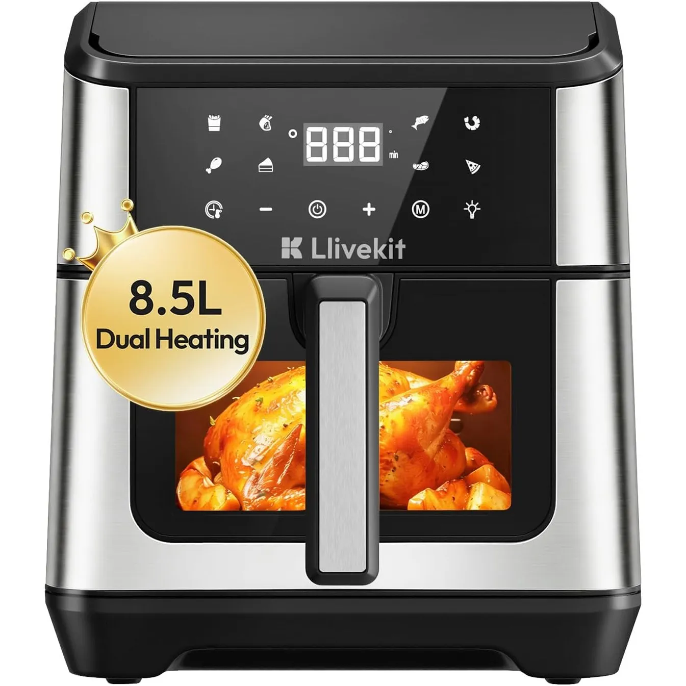 LLIVEKIT 8,5L Dual Blaze Heißluftfritteuse XXL Doppelheizquelle(Oben+Unten)