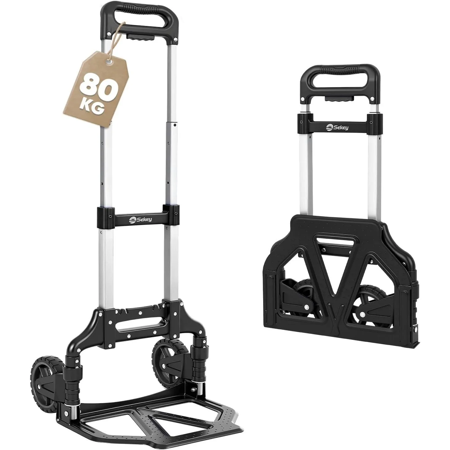 Sekey Alu Sackkarre Klappbar & Leichte Transportkarre 80 kg Tragkraft, 3-Stufig Höhenverstellbar & In Sekunden Faltbar,…