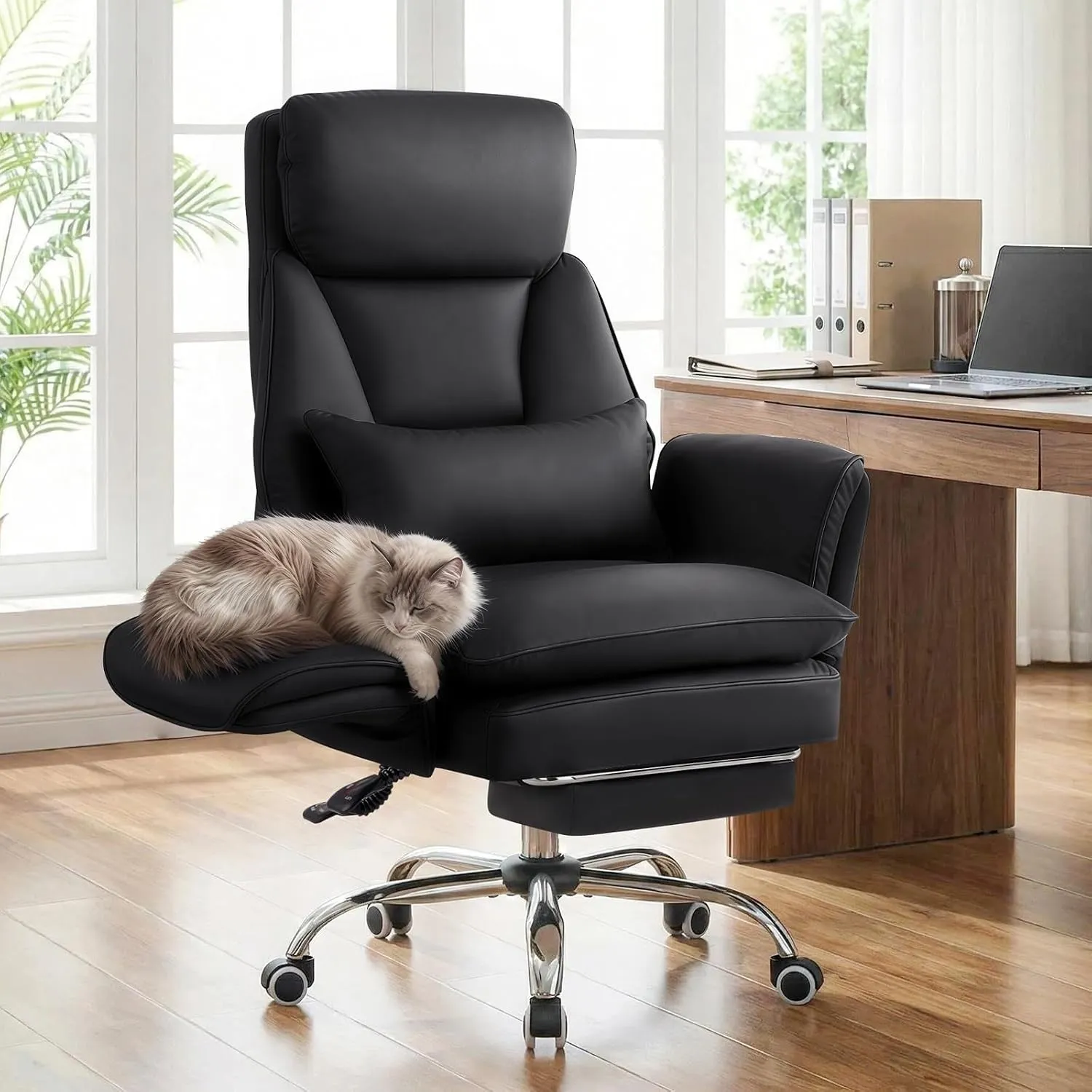 Bürostuhl Chefsessel Ergonomisch, Gaming Stuhl mit 5-Stufig Verstellbare Armlehnen & Fußstütze, PU Leder Schreibtischst…