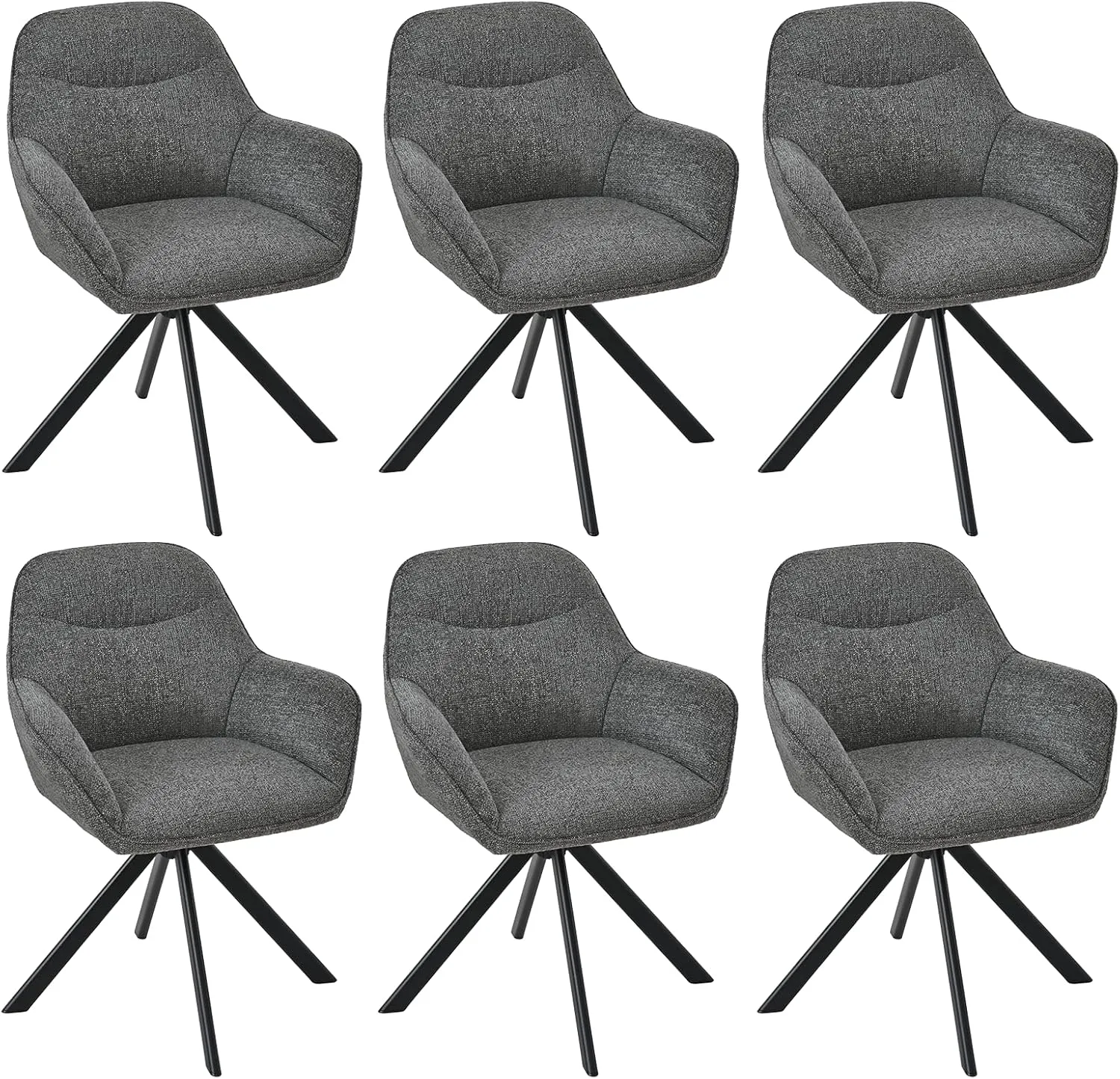 Drehbare Esszimmerstühle 6er Set mit Armlehne, 360° drehbar Polsterstuhl aus Chenille, Küchenstuhl Drehstuhl mit Metall…