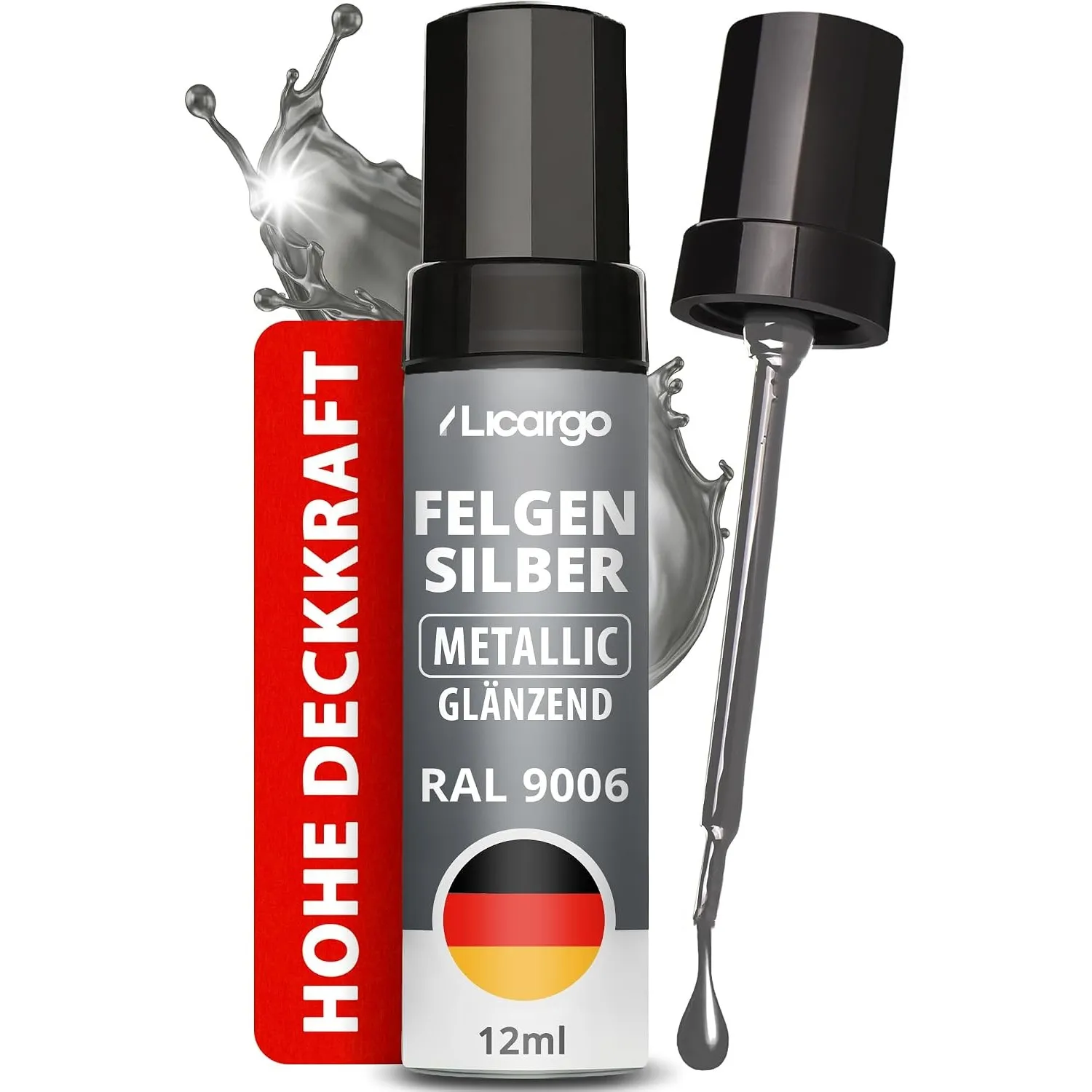 LICARGO Lackstift Silber Felgensilber Metallic RAL 9006 – Präziser Pinsel für Kratzer & Steinschläge an Alufelgen – Dec…