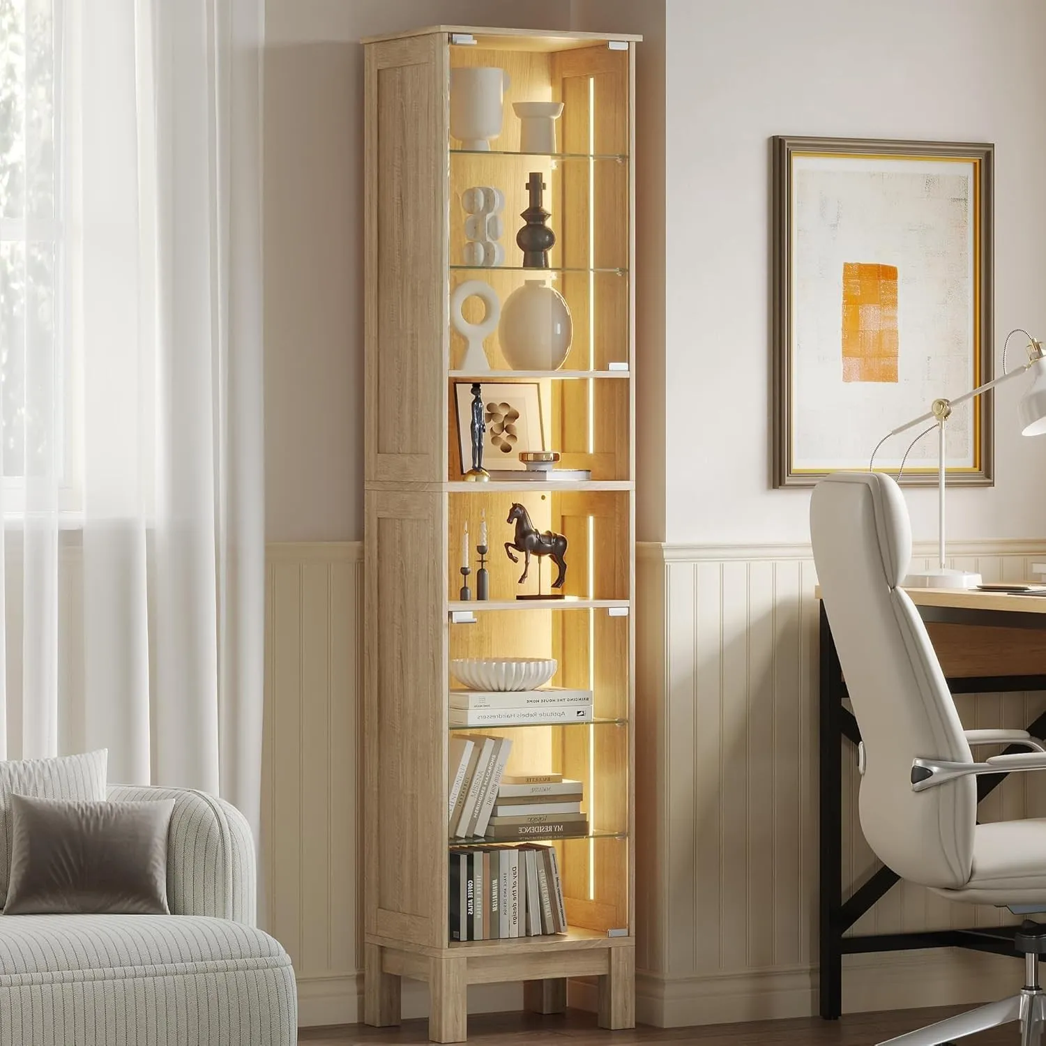 ZKIODV 180cm Glasvitrine Stehend, 8-Lagen Glasvitrine mit Beleuchtung, LED Vitrine mit Glastüren, Verstellbare Einlegeb…