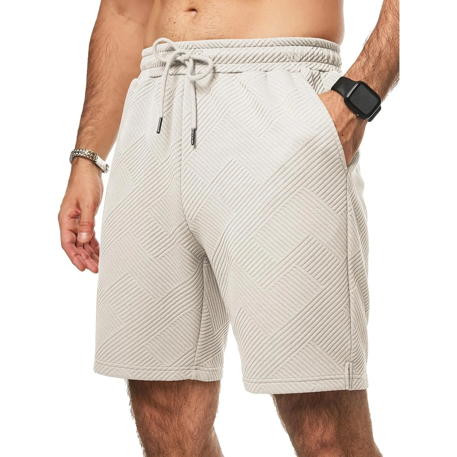 JMIERR Herren Textur Kurze Hosen mit 3 Taschen 2026 Sommer Casual Loose Shorts Elastische Taille