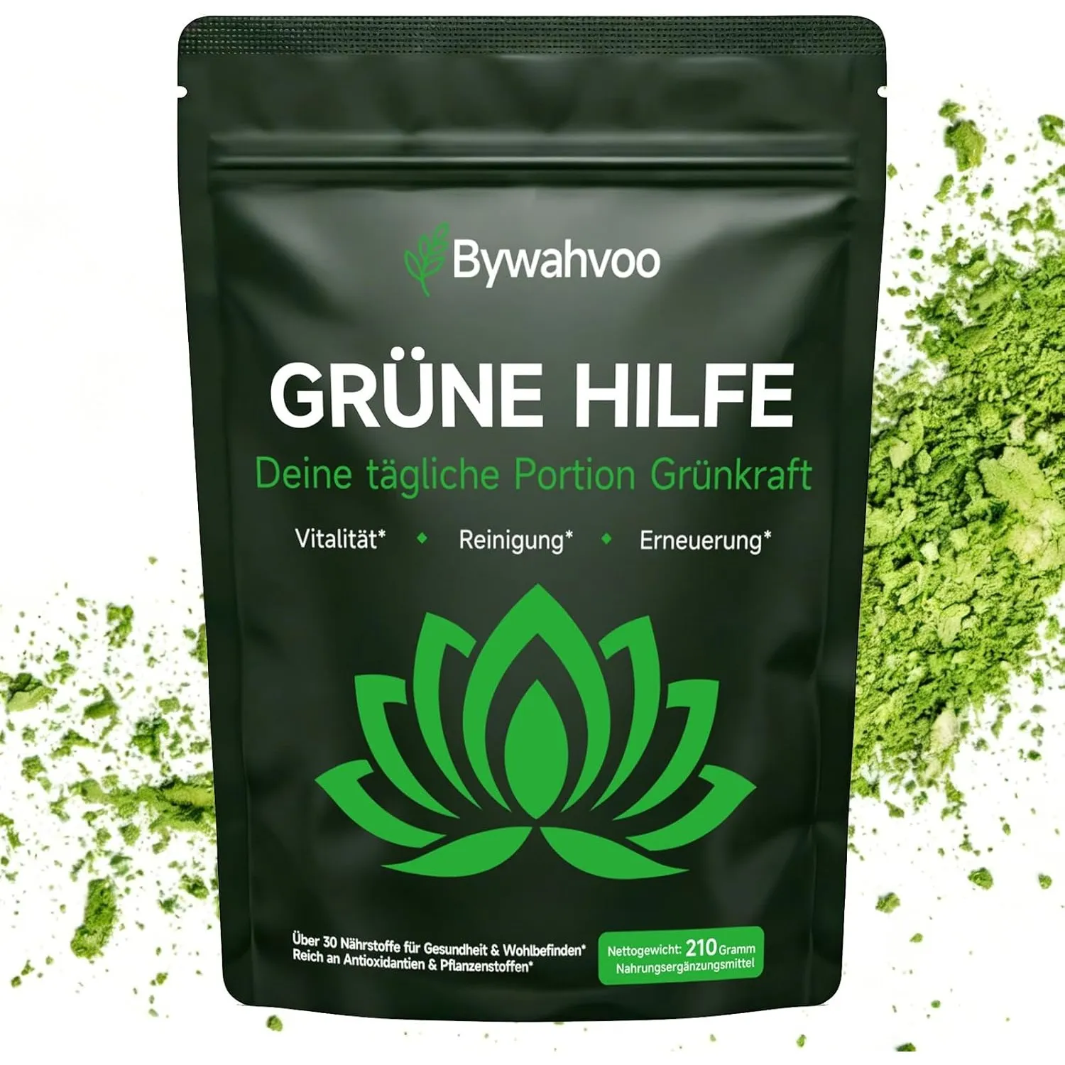 Grüne Entgiftungspulver 210g, Superfood Pulver zum Abnehmen, Helfer Greens Pflanzenpulver mit Matcha, Gerstengras, Spir…