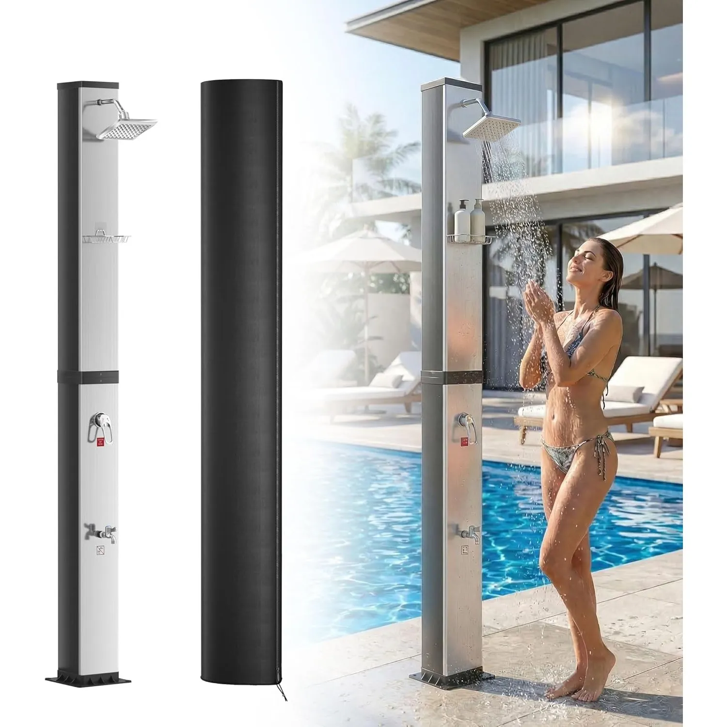 UISEBRT Solardusche 40 Liter mit Schutzhaube und 360° Duschkopf,Gartendusche einstellbare Temperatur bis 60°C,Pooldusch…