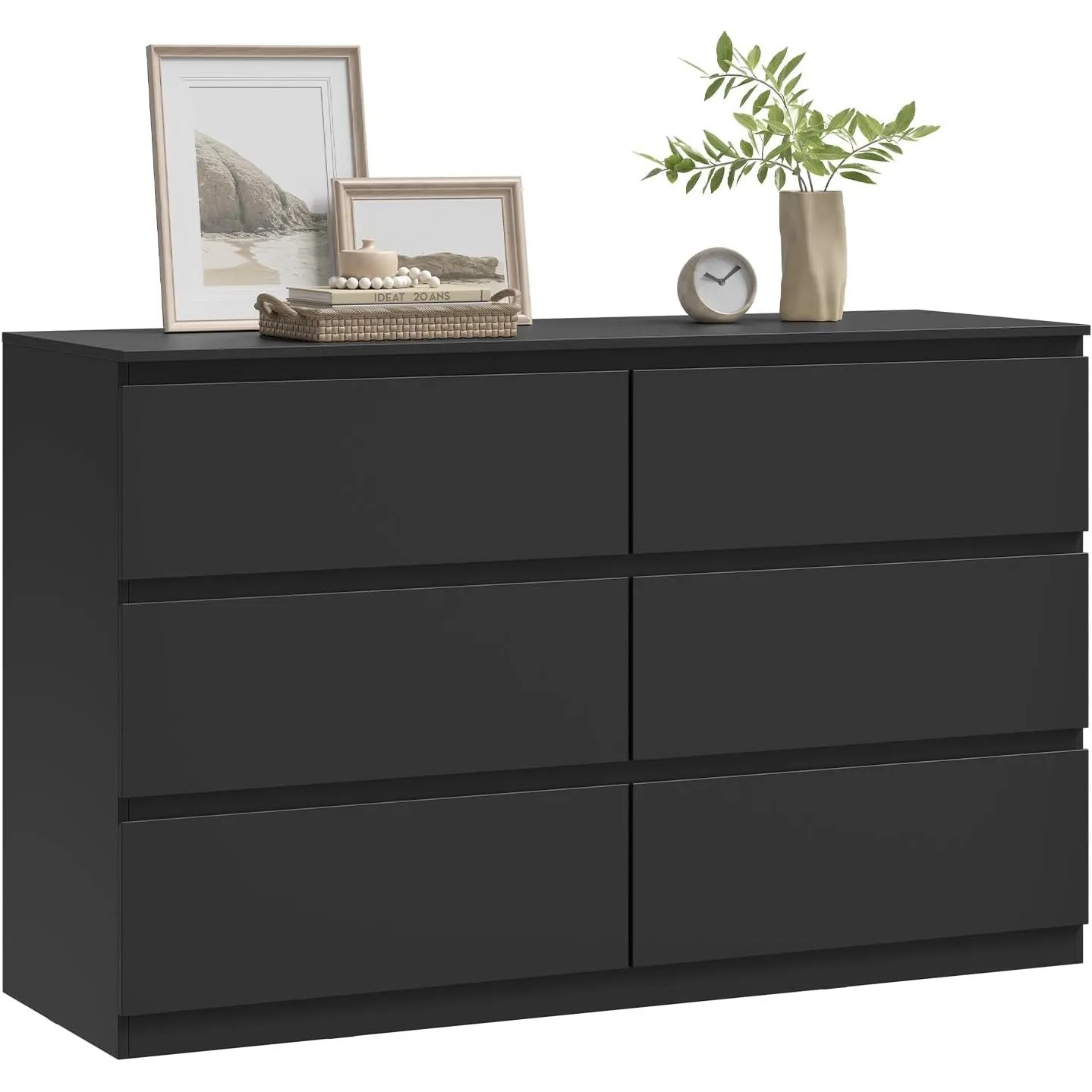 WOLTU Kommode schwarz, mit 6 Schubladen, Moderner Schubladenschrank | für Wohnzimmer Schlafzimmer Flur, 120 x 40 x 75 cm