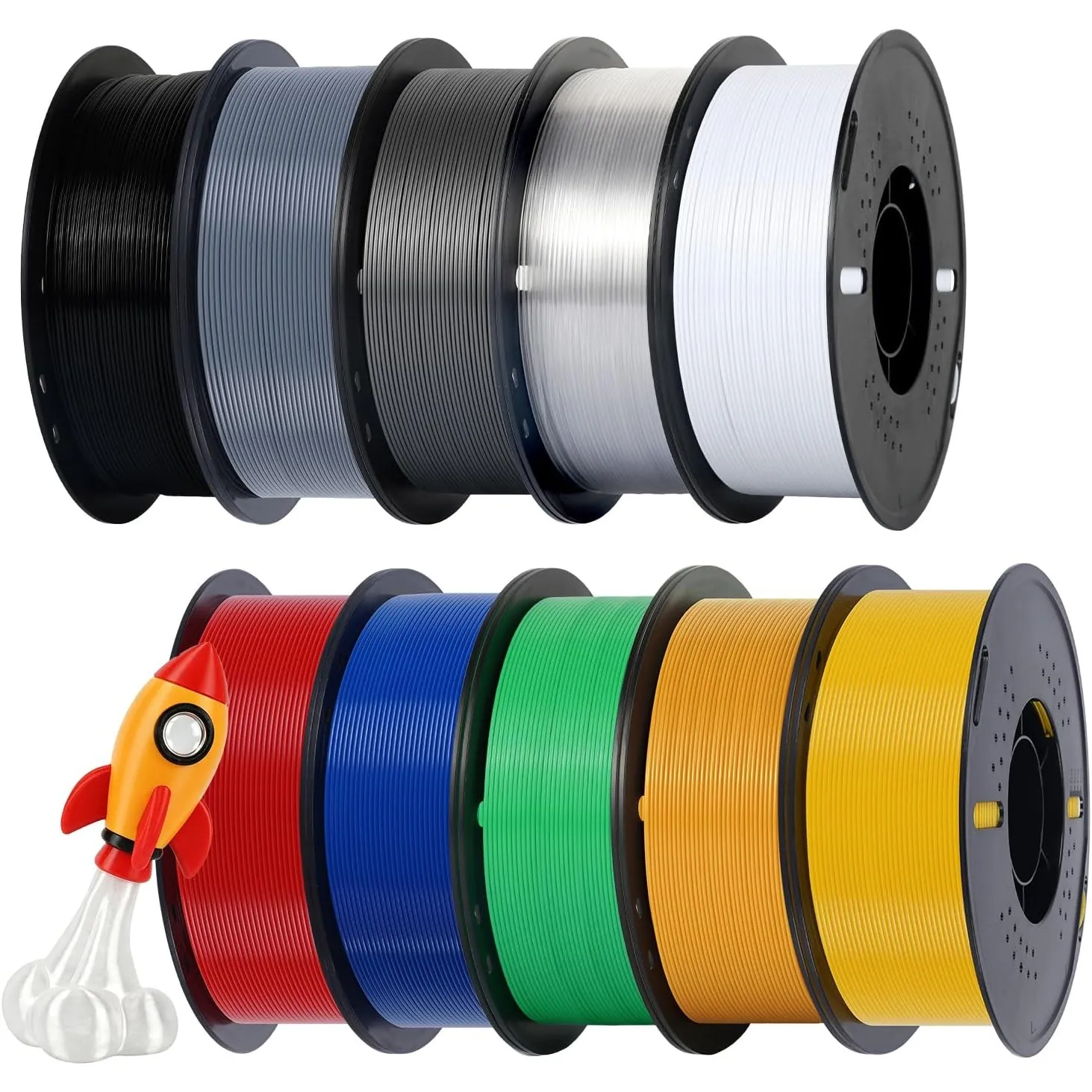 Kingroon 10KG PETG Filament 1.75mm, PETG 3D Drucker Filament Präzision ± 0,02mm, 10 Rollen Filament, Schwarz Weiß Grau …