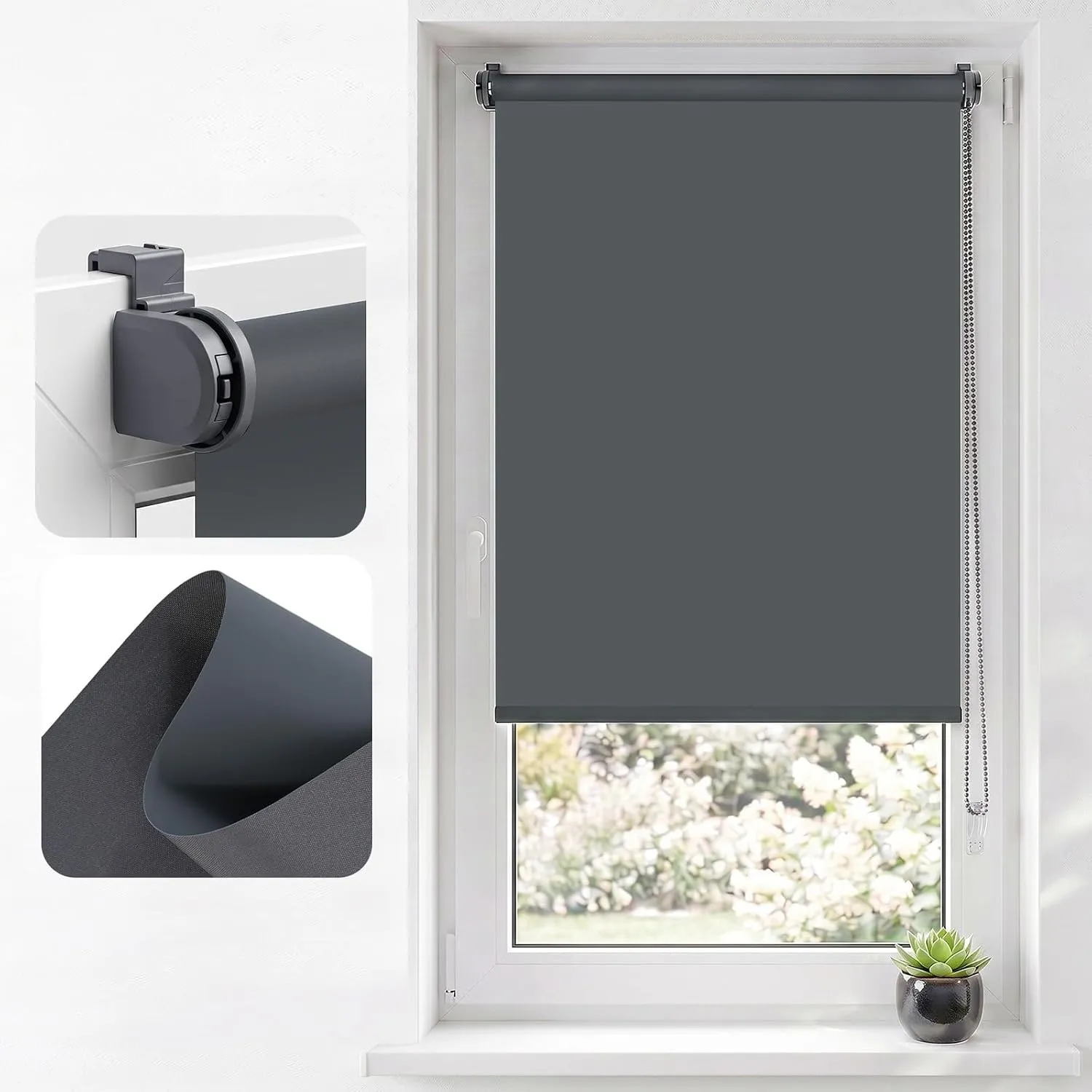 SALCAR Thermorollo ohne Bohren Klemmfix - Verdunkelungsrollo für Fenster & Tür, Seitenzugrollo mit 18mm Alurohr & Therm…