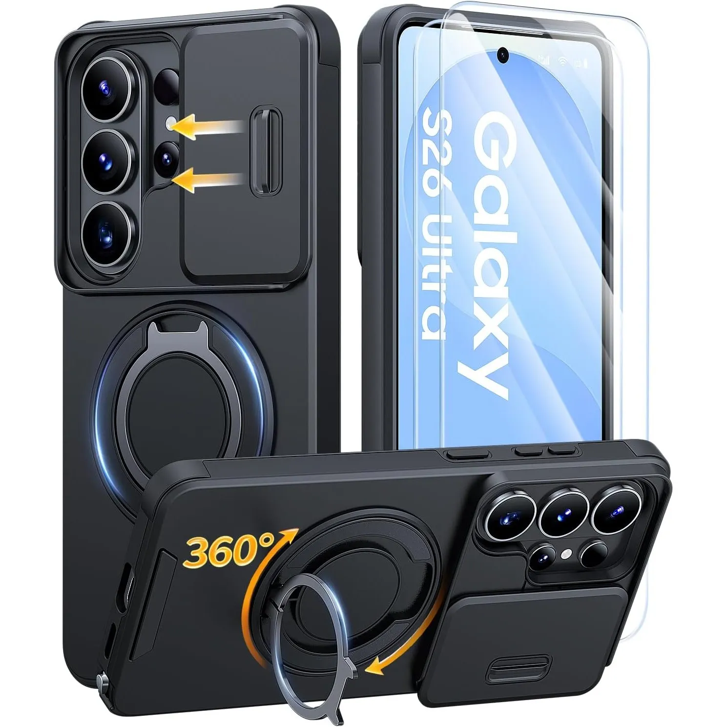 AOUIA für Samsung Galaxy S26 Ultra Hülle mit 2× Panzerglas, Kameraschutz, Kompatibel mit MagSafe, Ringständer 360°, Mil…
