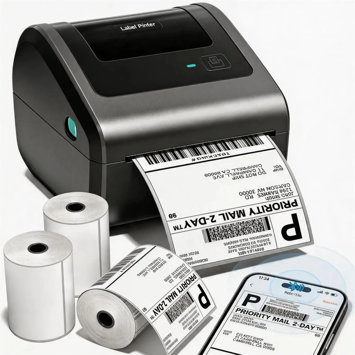 Phomemo Versandetiketten Drucker Wird mit 3 Rollen 250 Etiketten im 4 x 6