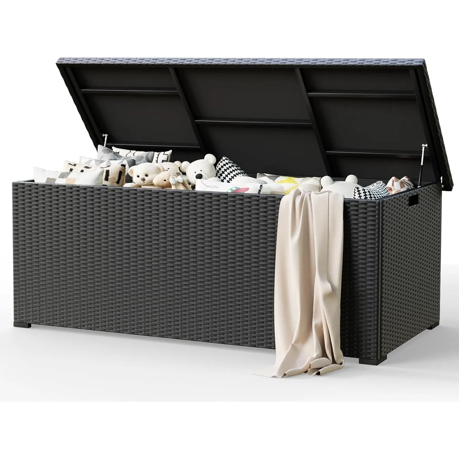 Amopatio Gartenbox Auflagenbox wasserdicht 870 Liter, Kissenbox outdoor aus Polyrattan, Aufbewahrungsbox Metall mit Gas…