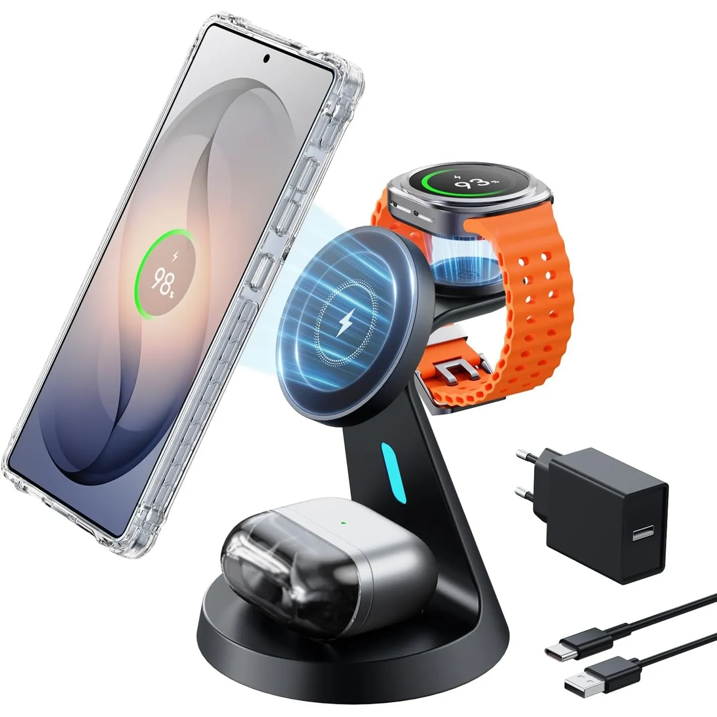 JoyGeek Magnetisch Induktive Ladestation 3 in 1 für Samsung Galaxy S26 Ultra/S25/S24/S23/Z Flip/Fold, Wireless Charger …