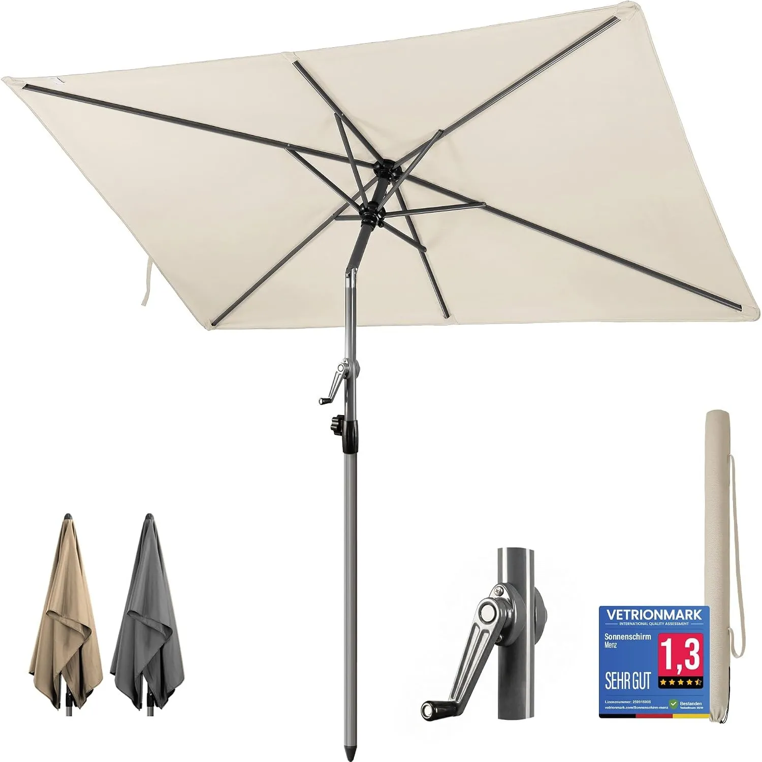 4smile Sonnenschirm Balkon mit Kurbel 210 × 140 cm, Beige | Sonnenschirm rechteckig, Balkonschirm mit UV 50+, Sonnensch…