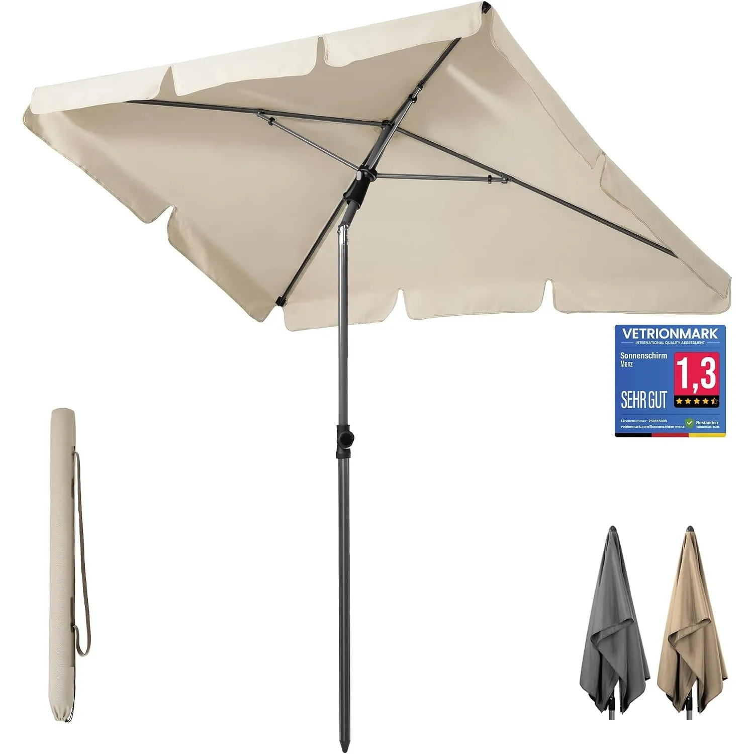 4smile Sonnenschirm Balkon 200 × 125 cm, Beige | Sonnenschirm rechteckig mit UPF 50+, 45° knickbar & höhenverstellbar, …