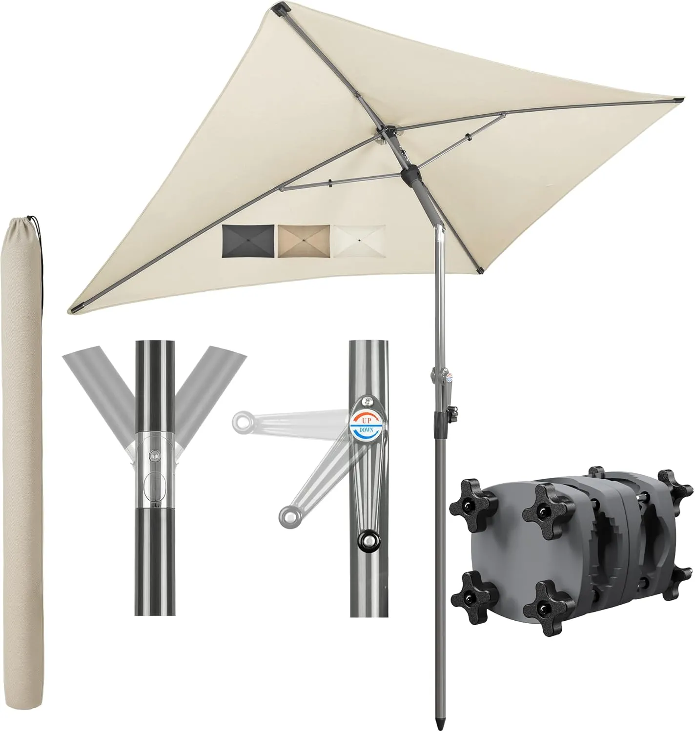 4smile SunnyShade Balcony Parasol with Brackets, Set of 3, UV 50+, 200 x 125 cm, Beige, Rectangular Parasol, Sun Protec…