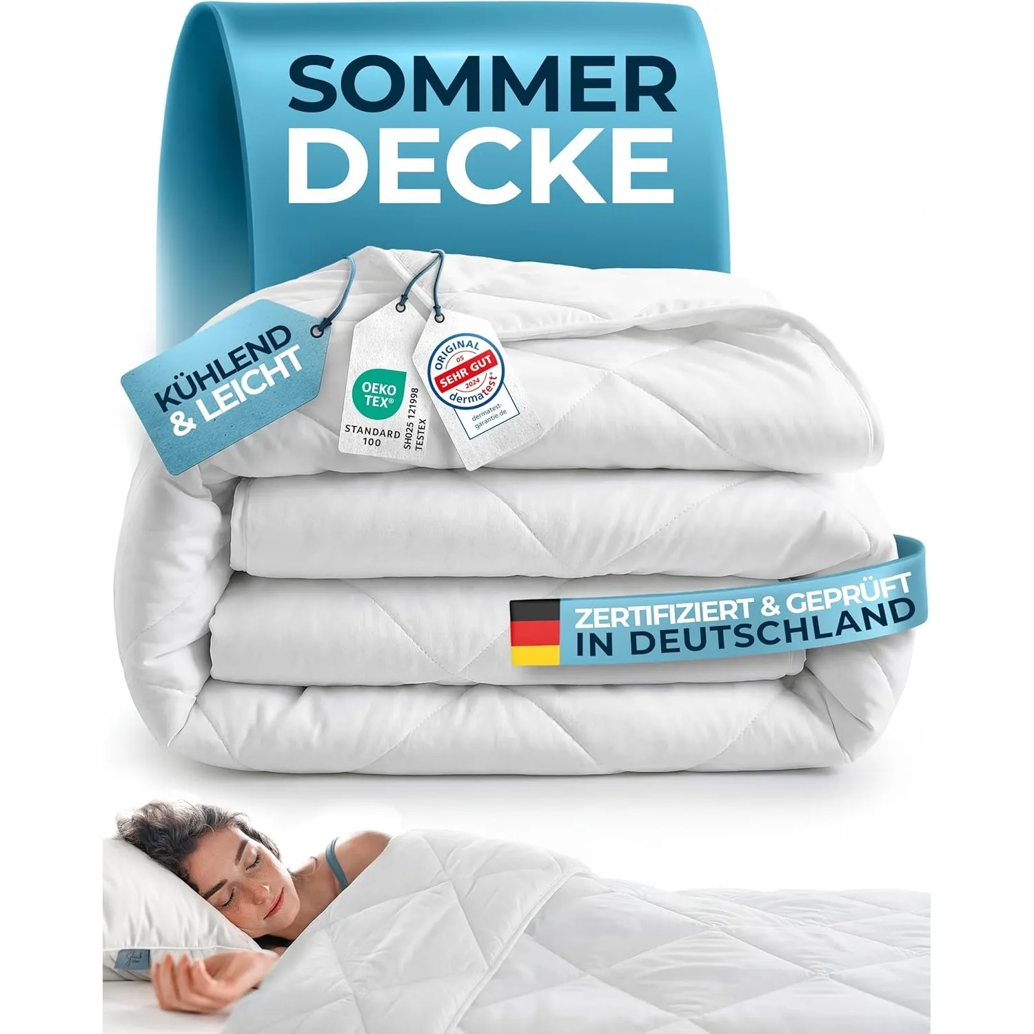 Glückstoff® Sommerdecke 135x200cm [Zertifiziert IN Deutschland] - Sommer Bettdecke mit 100% Öko-Tex Füllung - Sommerbet…