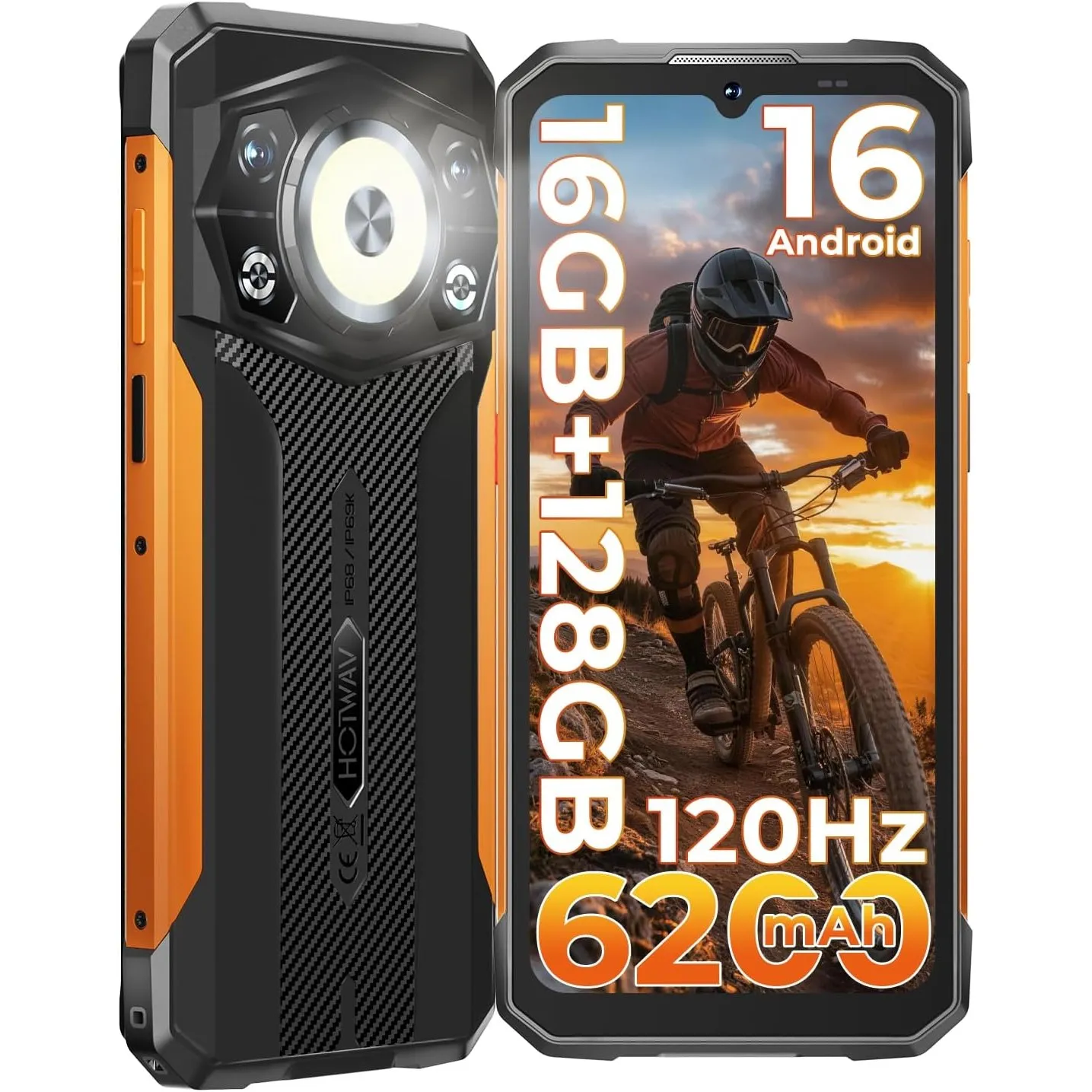 HOTWAV Cyber 17 Outdoor Handy Android 16, 16GB+128GB/2TB 48MP+16MP, 6200mAh