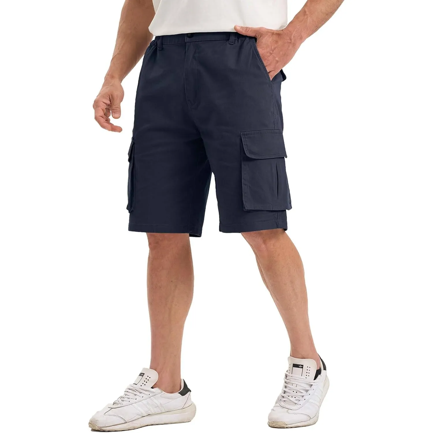 JustSun Kurze Hosen Herren Cargo Baumwolle Shorts Herren Sommer Chino Freizeithose Kurz Elastische Taille mit 6 Taschen