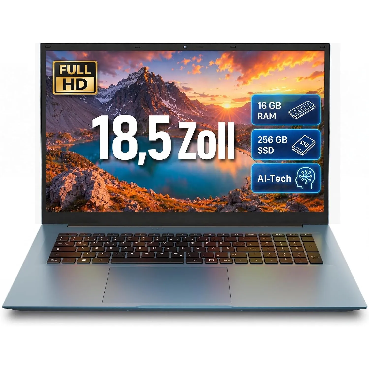 Laptop 18,5 Zoll FHD Display, 16GB RAM 256GB SSD AI-Unterstützung