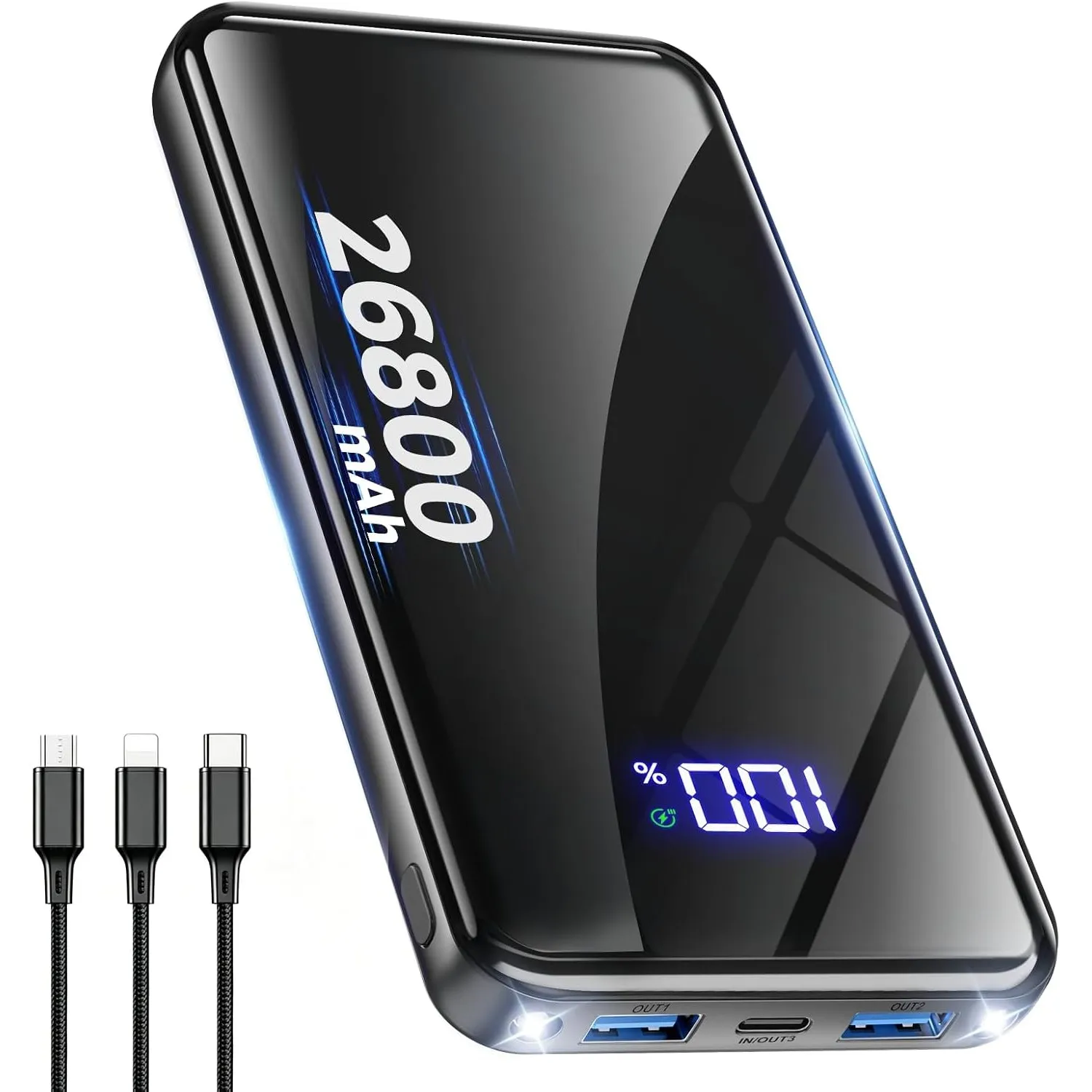 Power Bank, 26800mAh Schnellladen USB-C, 30% Größere Kapazität, Schwarz