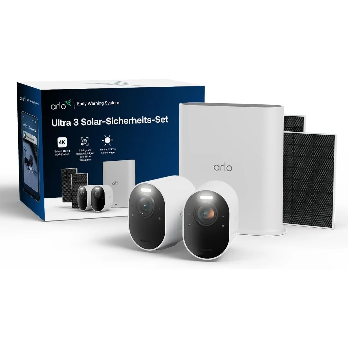 Arlo Ultra 3 4K 2-Kamera-Set & Solar, Überwachungskamera Aussen, kabellos