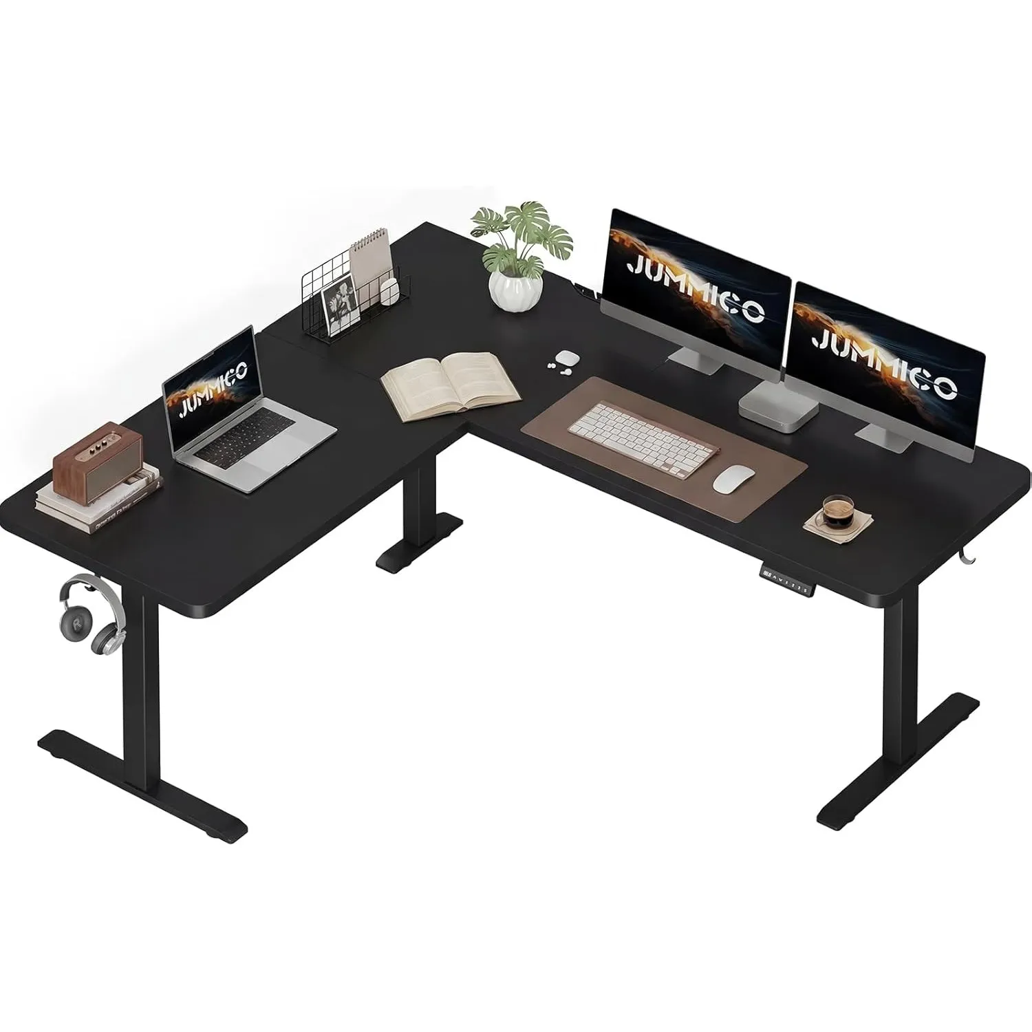 JUMMICO Eckschreibtisch Höhenverstellbar mit 3 Speicherhöhen,Schwarz | 160x140cm L-förmig Höhenverstellbarer Schreibtis…
