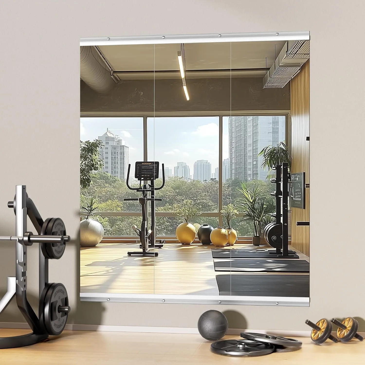 Ganzkörperspiegel 140x42cm 3 Stück, Spiegel Fitnessraum Groß, Wandspiegel Tanzspiegel, Gehärtetes Glas für Garage, Fitn…